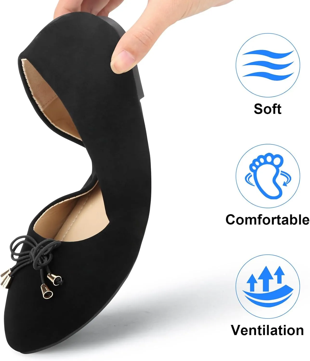 KUNWFNIX Women's Ballet Flats Crystal Wedding Ballerina Shoes Pointed Toe Pearl Diamond Low Heel Comfortable Dressy Work Business Dance Flats