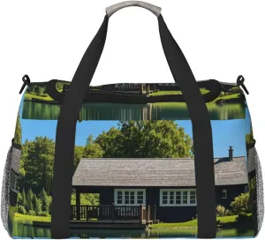 Lake and Wood Cottage Print Travel Duffel Bag for Men & Women, Foldable Travel Bags and Spacious Weekender Tote Bag for Storage Toiletry Luggage Personal Item
