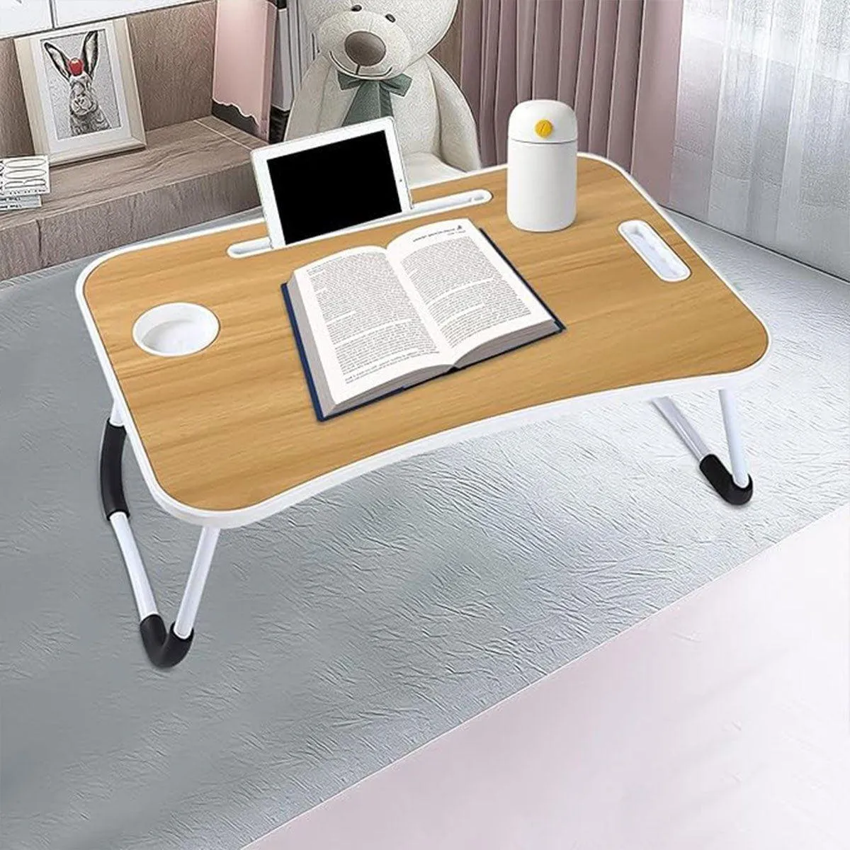 Laptop Bed Table Foldable Lap Standing Desk with Cup Slot for Indoor Picnic Tray