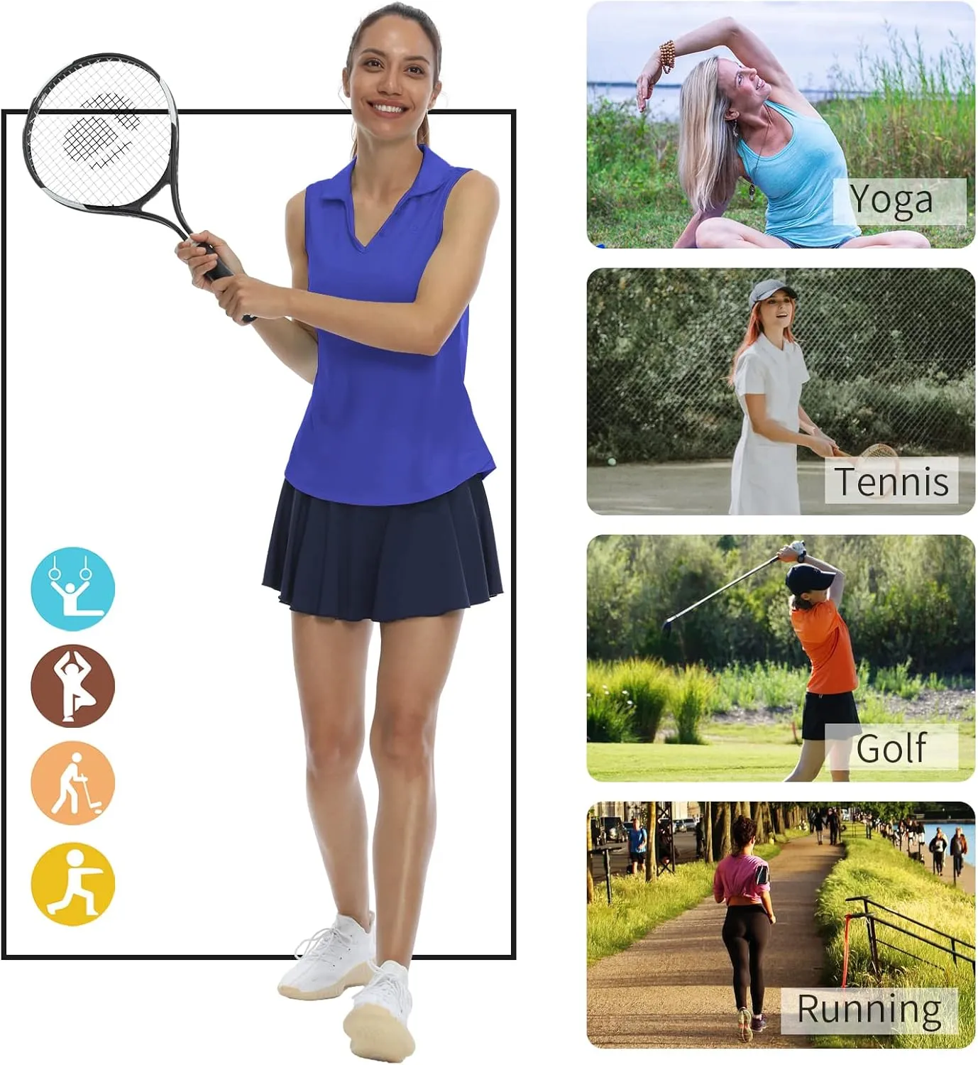 LastFor1 Women's Sleeveless Polo Golf Shirts Quick Dry 50  UV Protection V-Neck with Collar Lightweight Tennis Tank Tops