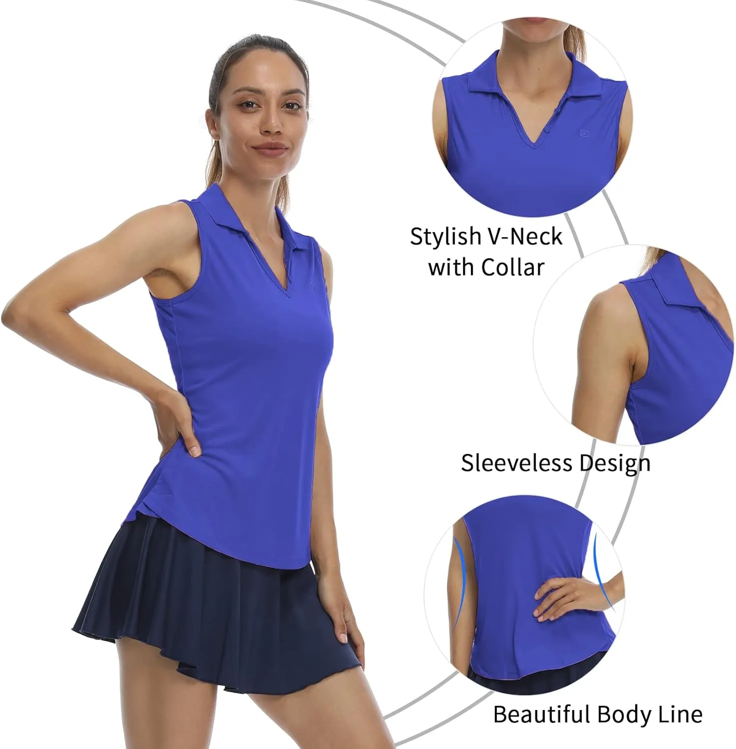 LastFor1 Women's Sleeveless Polo Golf Shirts Quick Dry 50  UV Protection V-Neck with Collar Lightweight Tennis Tank Tops