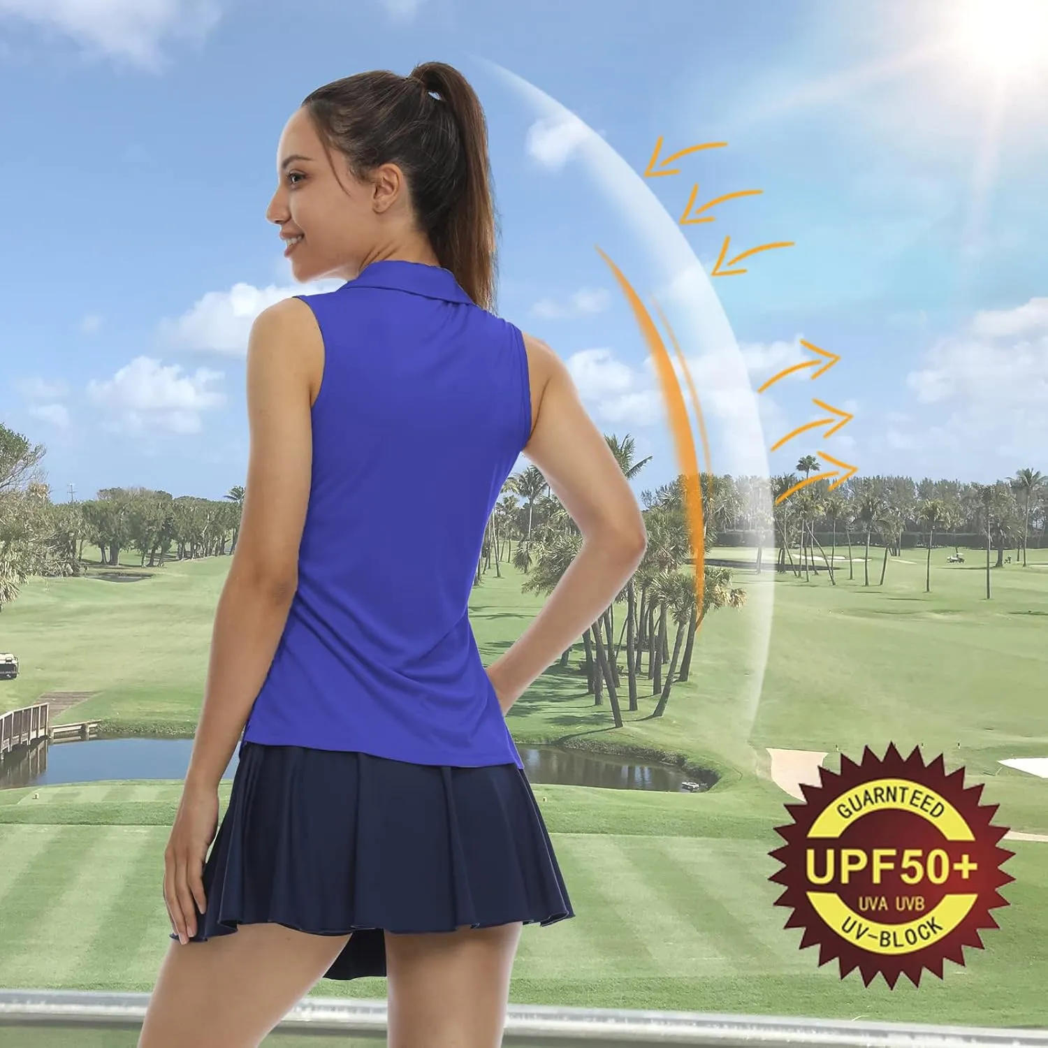 LastFor1 Women's Sleeveless Polo Golf Shirts Quick Dry 50  UV Protection V-Neck with Collar Lightweight Tennis Tank Tops