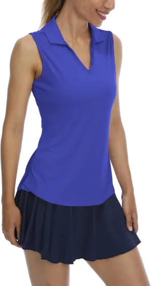 LastFor1 Women's Sleeveless Polo Golf Shirts Quick Dry 50  UV Protection V-Neck with Collar Lightweight Tennis Tank Tops