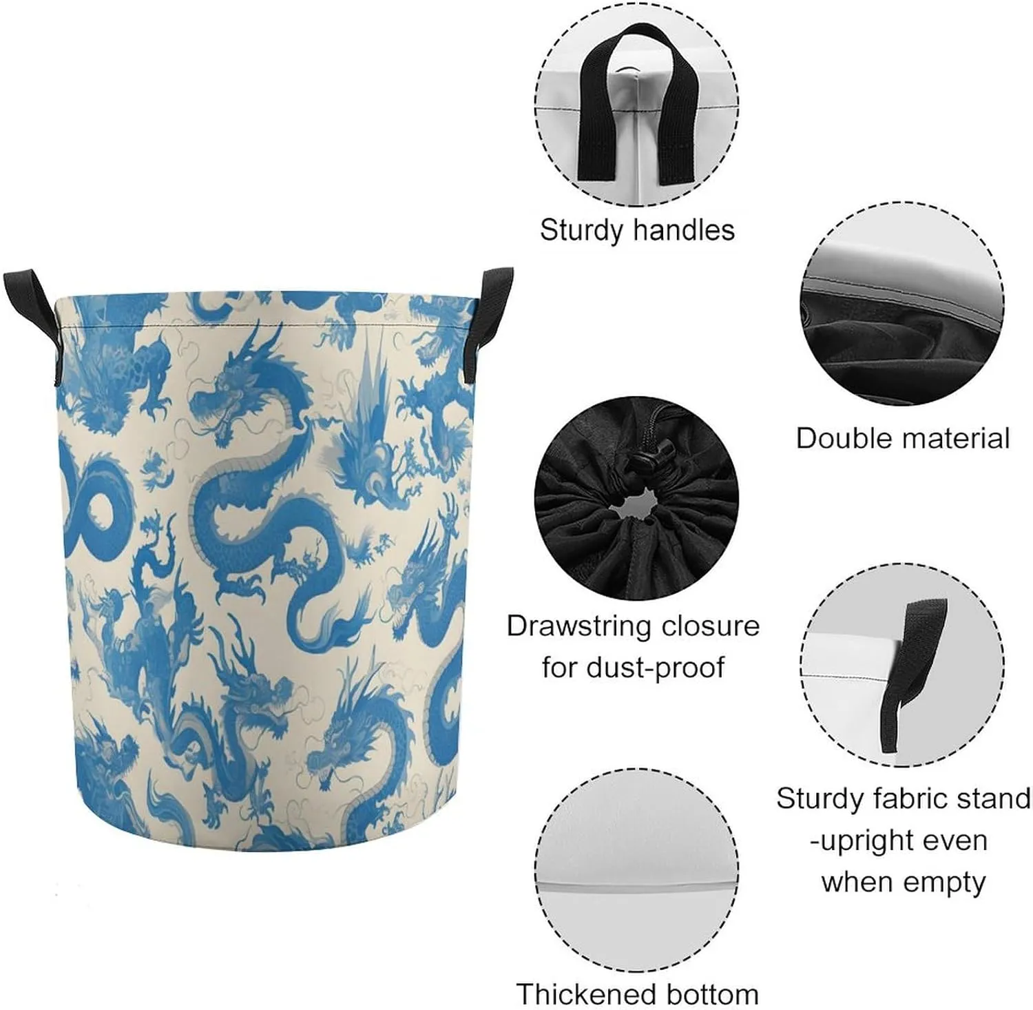 Laundry Hampers, Large Drawstring Laundry Bag, Removable Laundry Bags, Collapsible Storage Bin with Handles for Home Organization, Kids Room, Nursery Aqua