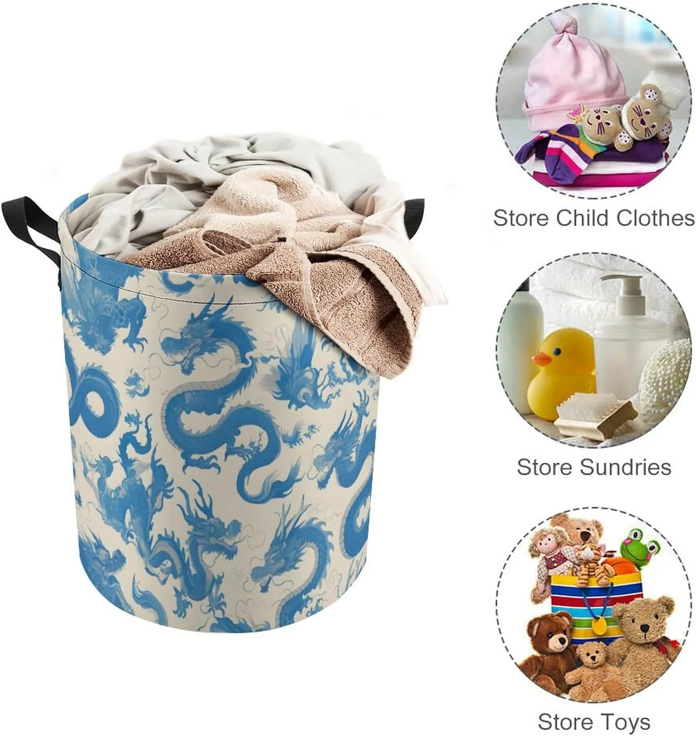 Laundry Hampers, Large Drawstring Laundry Bag, Removable Laundry Bags, Collapsible Storage Bin with Handles for Home Organization, Kids Room, Nursery Aqua