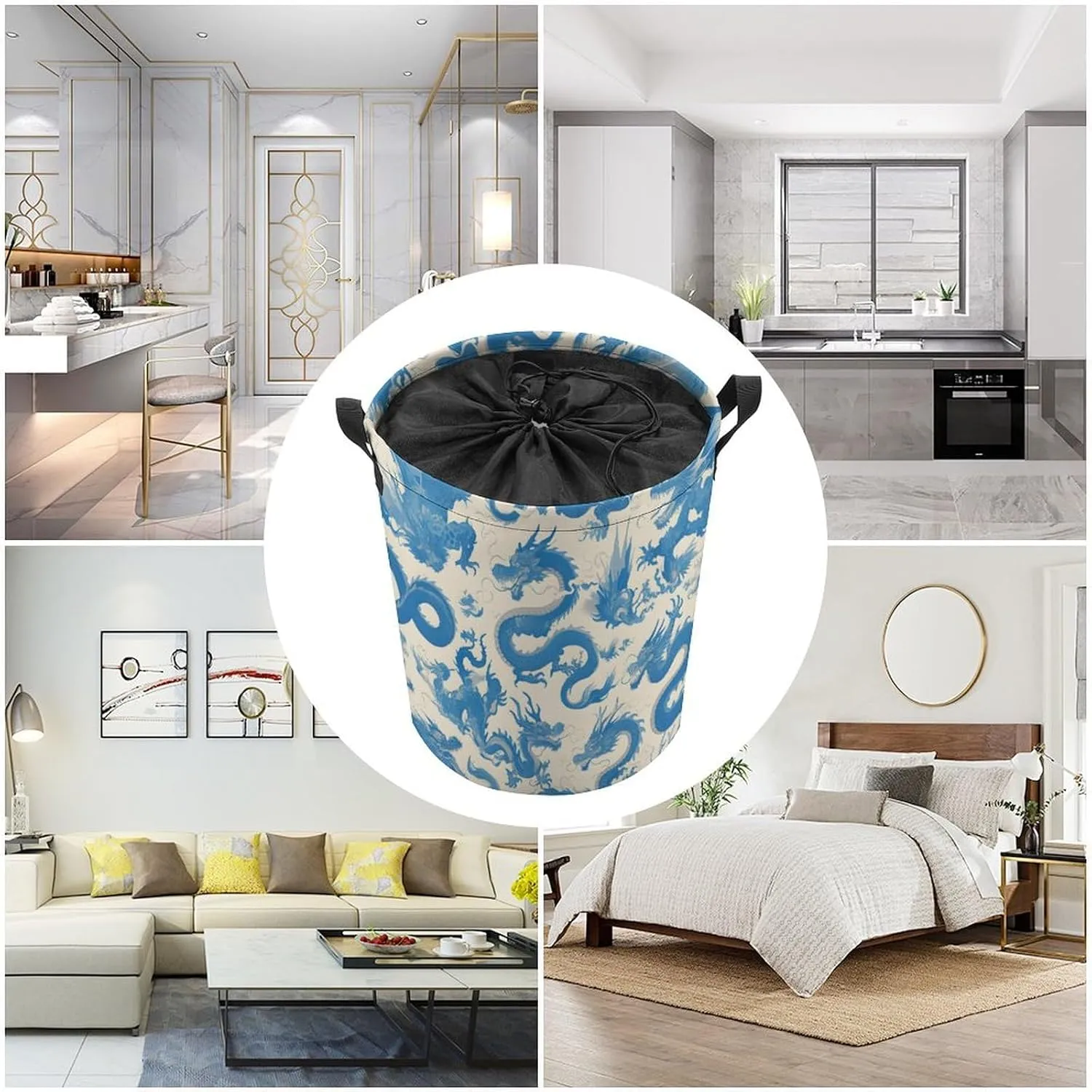 Laundry Hampers, Large Drawstring Laundry Bag, Removable Laundry Bags, Collapsible Storage Bin with Handles for Home Organization, Kids Room, Nursery Aqua