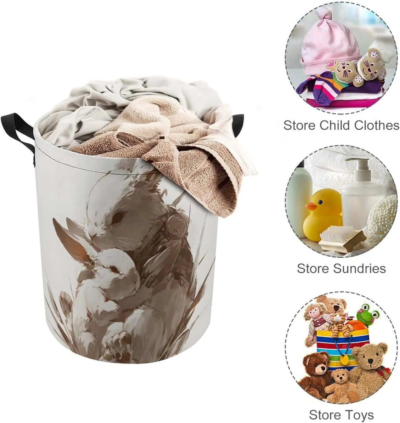 Laundry Hampers, Large Drawstring Laundry Bag, Removable Laundry Bags, Collapsible Storage Bin with Handles for Home Organization, Kids Room, Nursery Art