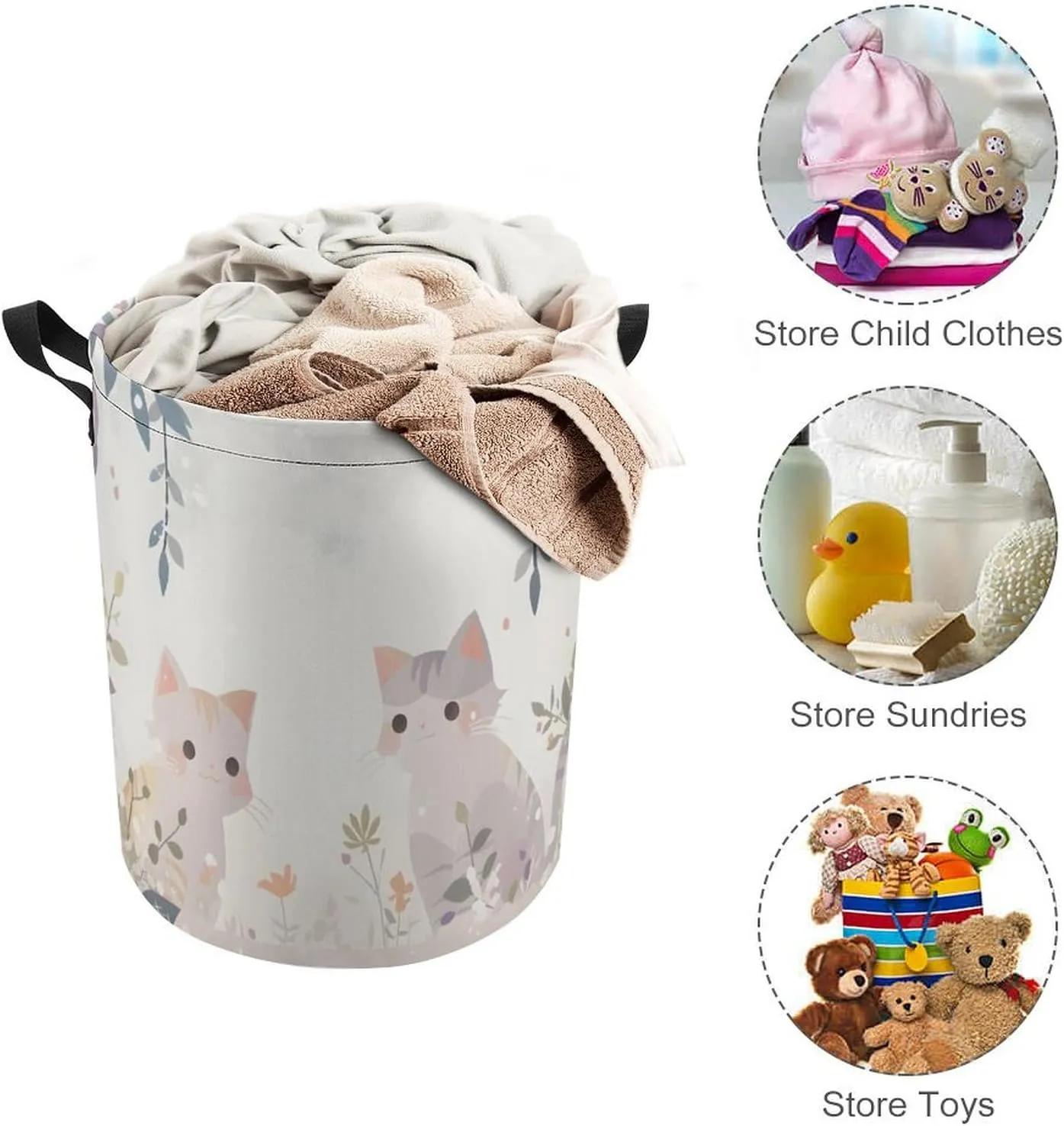 Laundry Hampers, Large Drawstring Laundry Bag, Removable Laundry Bags, Collapsible Storage Bin with Handles for Home Organization, Kids Room, Nursery Art