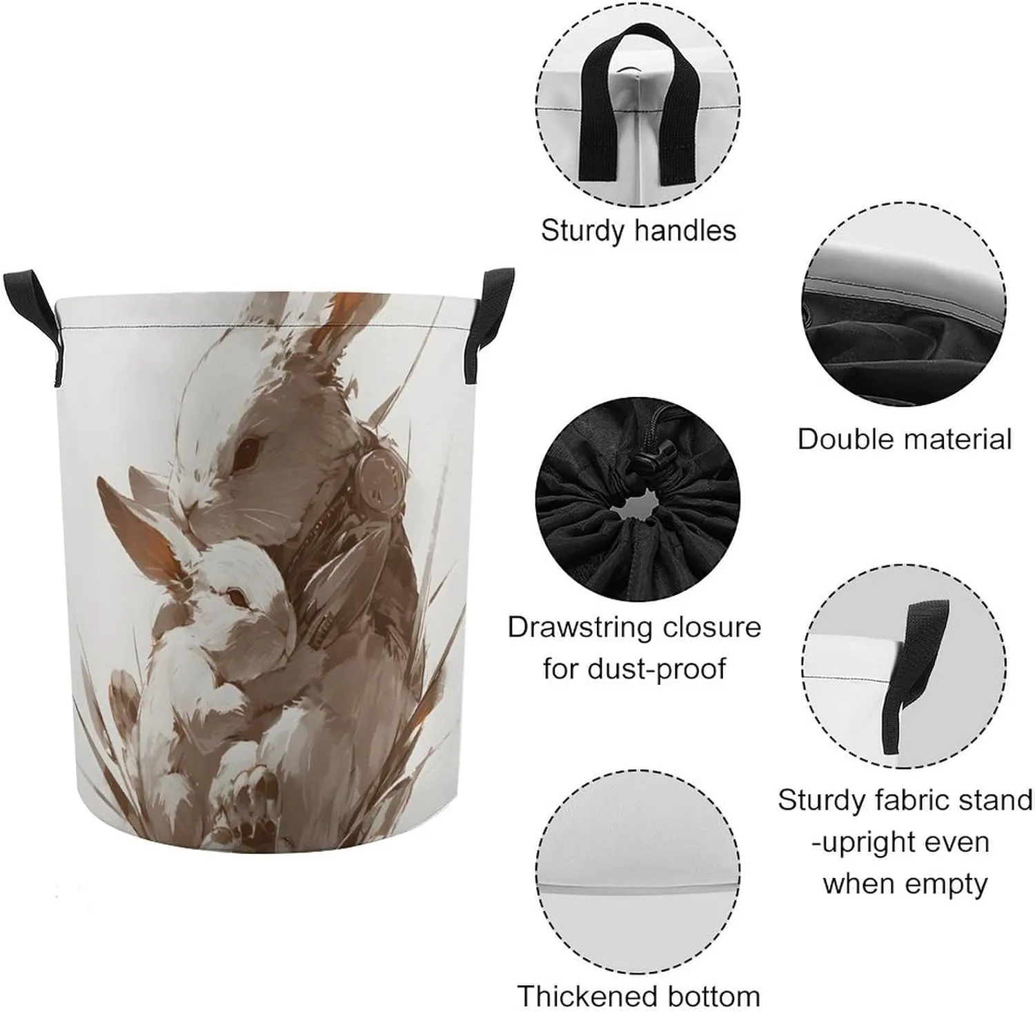 Laundry Hampers, Large Drawstring Laundry Bag, Removable Laundry Bags, Collapsible Storage Bin with Handles for Home Organization, Kids Room, Nursery Art