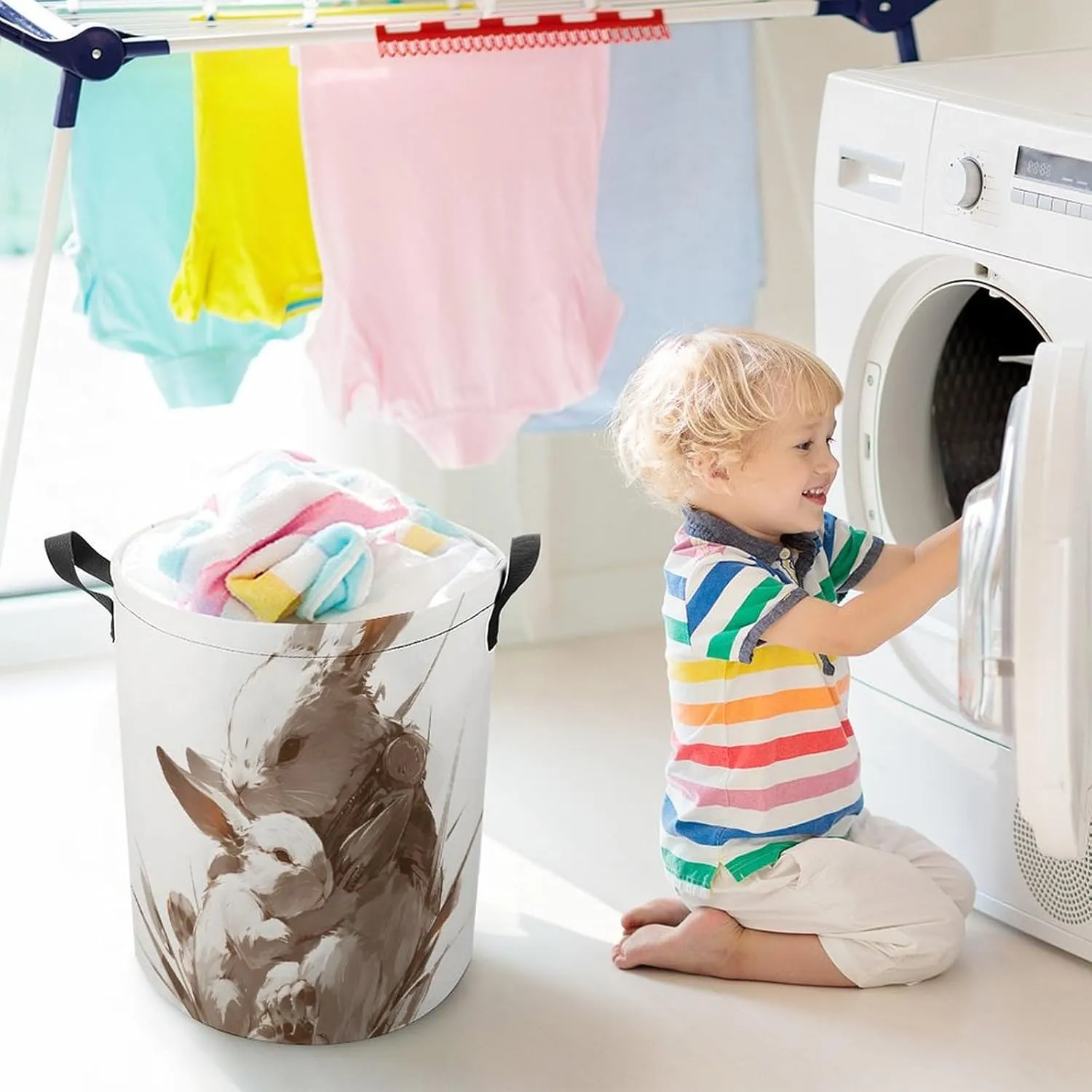 Laundry Hampers, Large Drawstring Laundry Bag, Removable Laundry Bags, Collapsible Storage Bin with Handles for Home Organization, Kids Room, Nursery Art