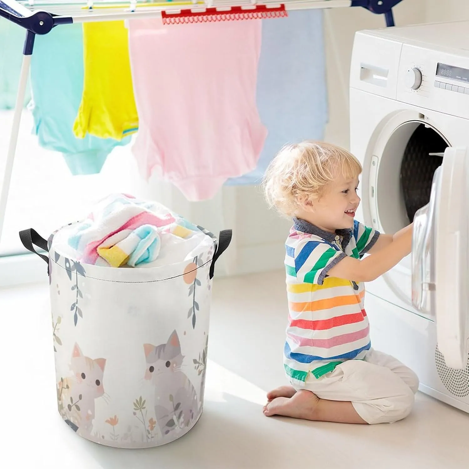 Laundry Hampers, Large Drawstring Laundry Bag, Removable Laundry Bags, Collapsible Storage Bin with Handles for Home Organization, Kids Room, Nursery Art