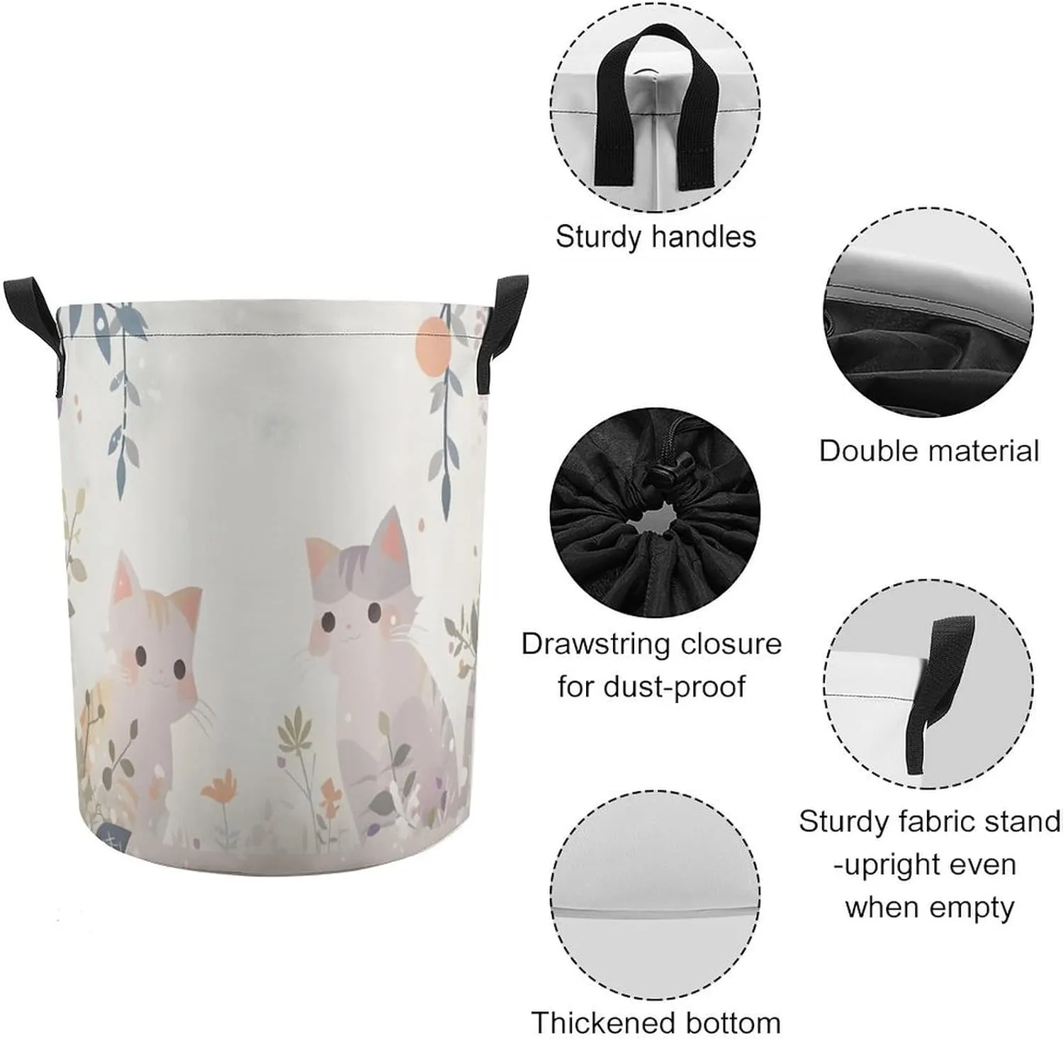 Laundry Hampers, Large Drawstring Laundry Bag, Removable Laundry Bags, Collapsible Storage Bin with Handles for Home Organization, Kids Room, Nursery Art