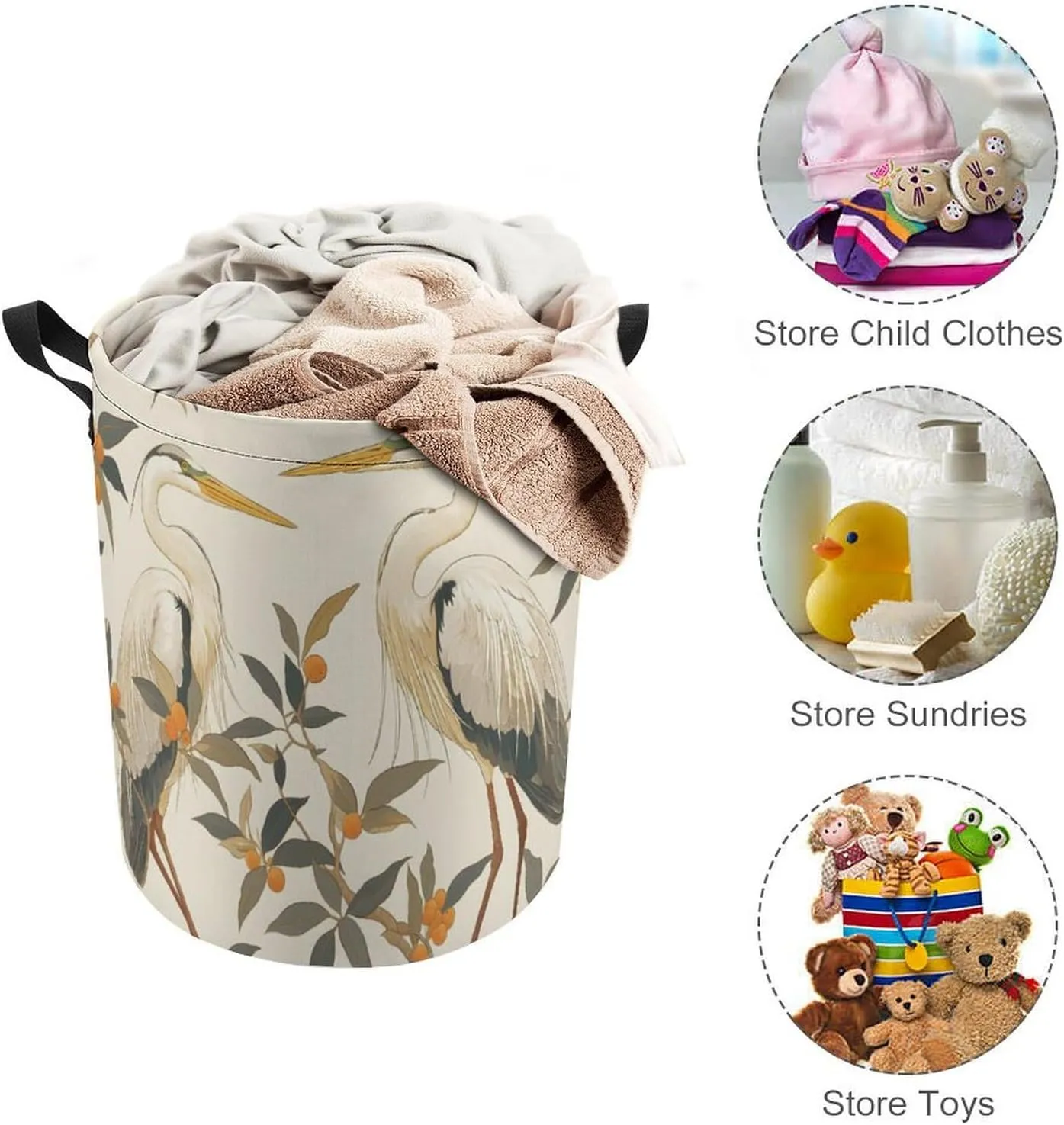 Laundry Hampers, Large Drawstring Laundry Bag, Removable Laundry Bags, Collapsible Storage Bin with Handles for Home Organization, Kids Room, Nursery Beak