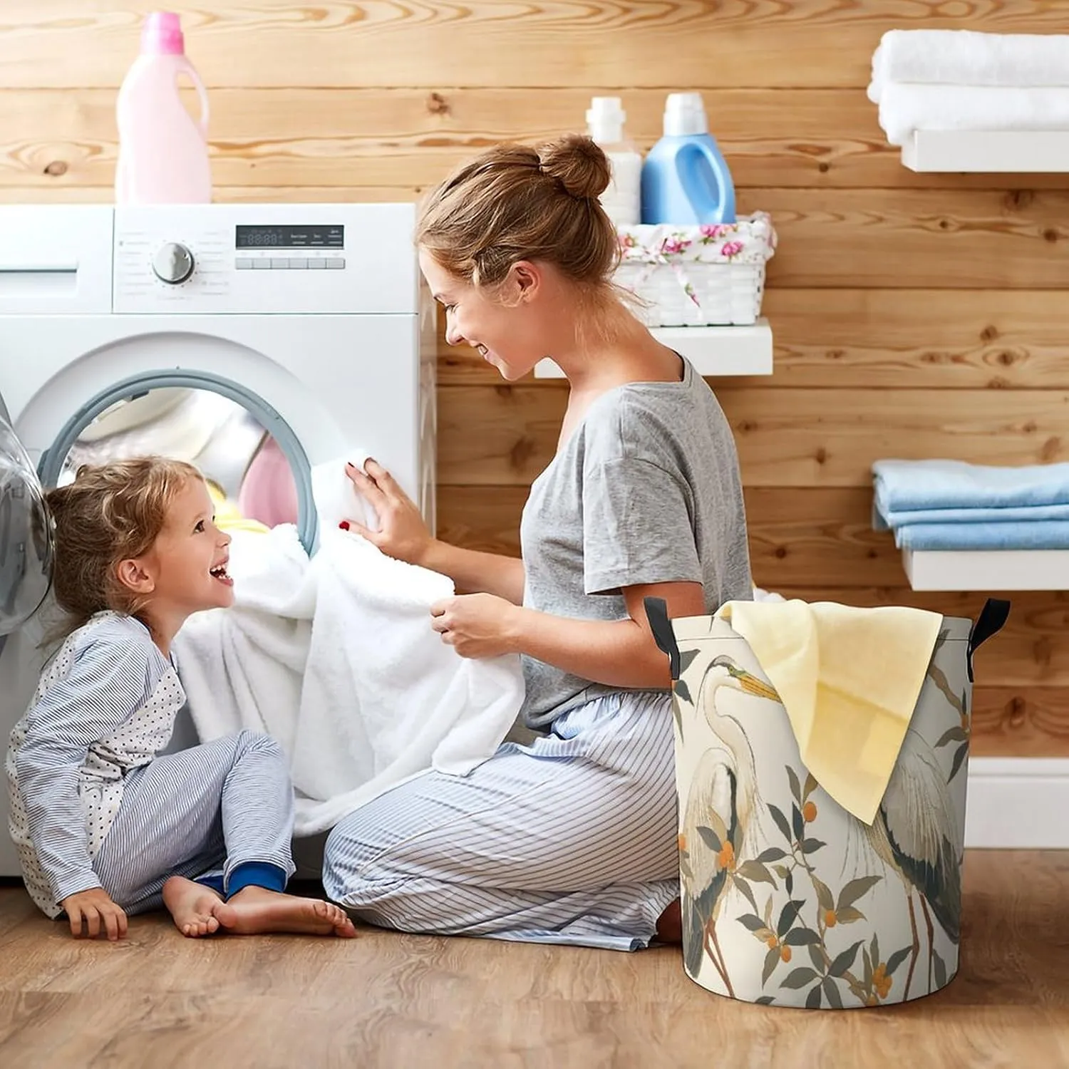 Laundry Hampers, Large Drawstring Laundry Bag, Removable Laundry Bags, Collapsible Storage Bin with Handles for Home Organization, Kids Room, Nursery Beak