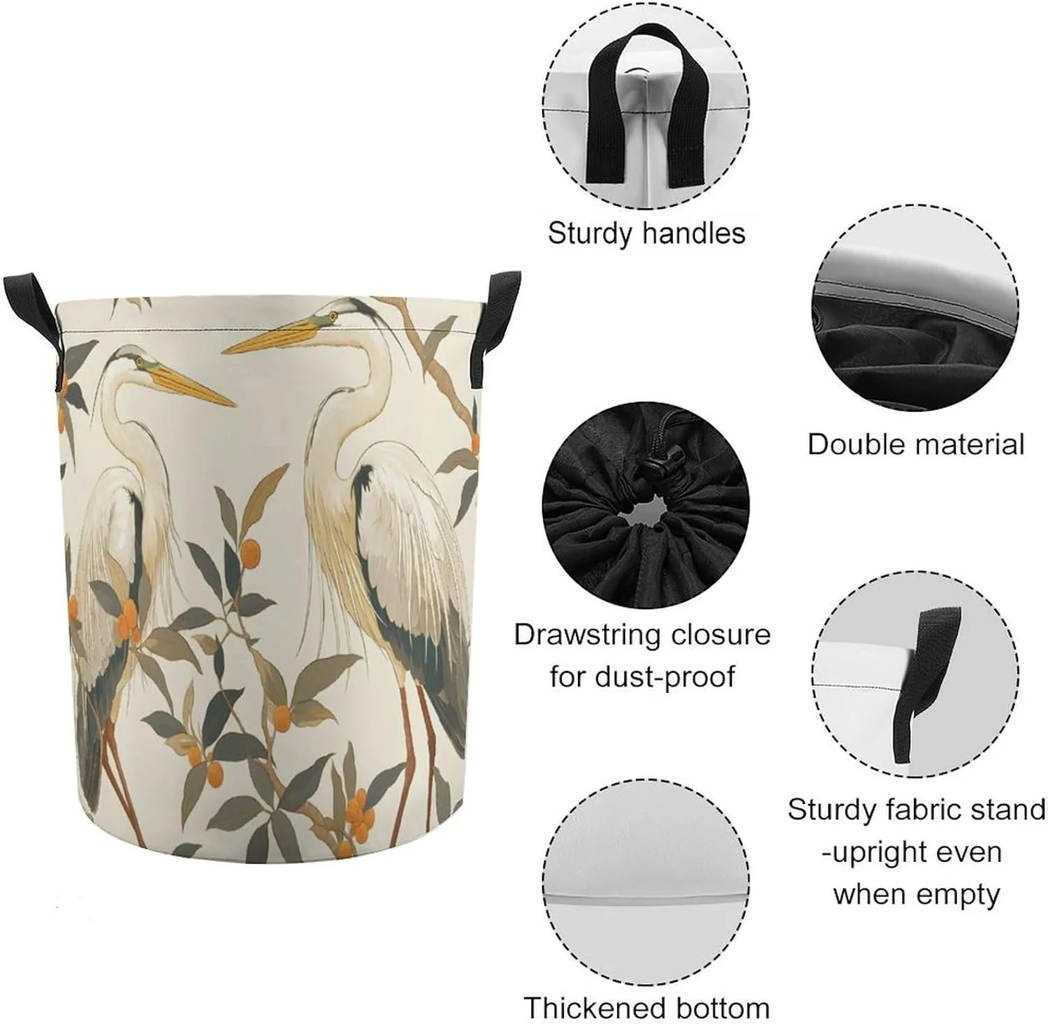 Laundry Hampers, Large Drawstring Laundry Bag, Removable Laundry Bags, Collapsible Storage Bin with Handles for Home Organization, Kids Room, Nursery Beak