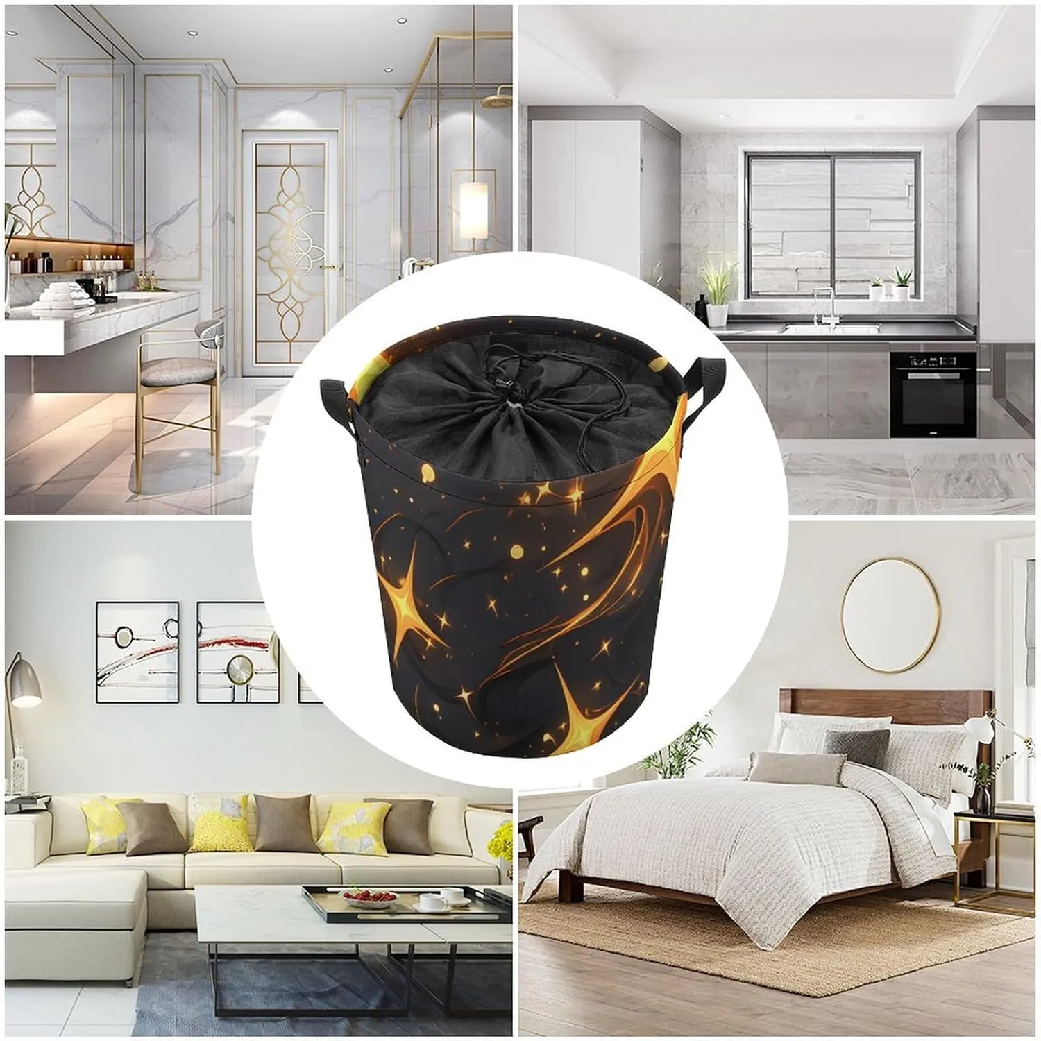 Laundry Hampers, Large Drawstring Laundry Bag, Removable Laundry Bags, Collapsible Storage Bin with Handles for Home Organization, Kids Room, Nursery Black
