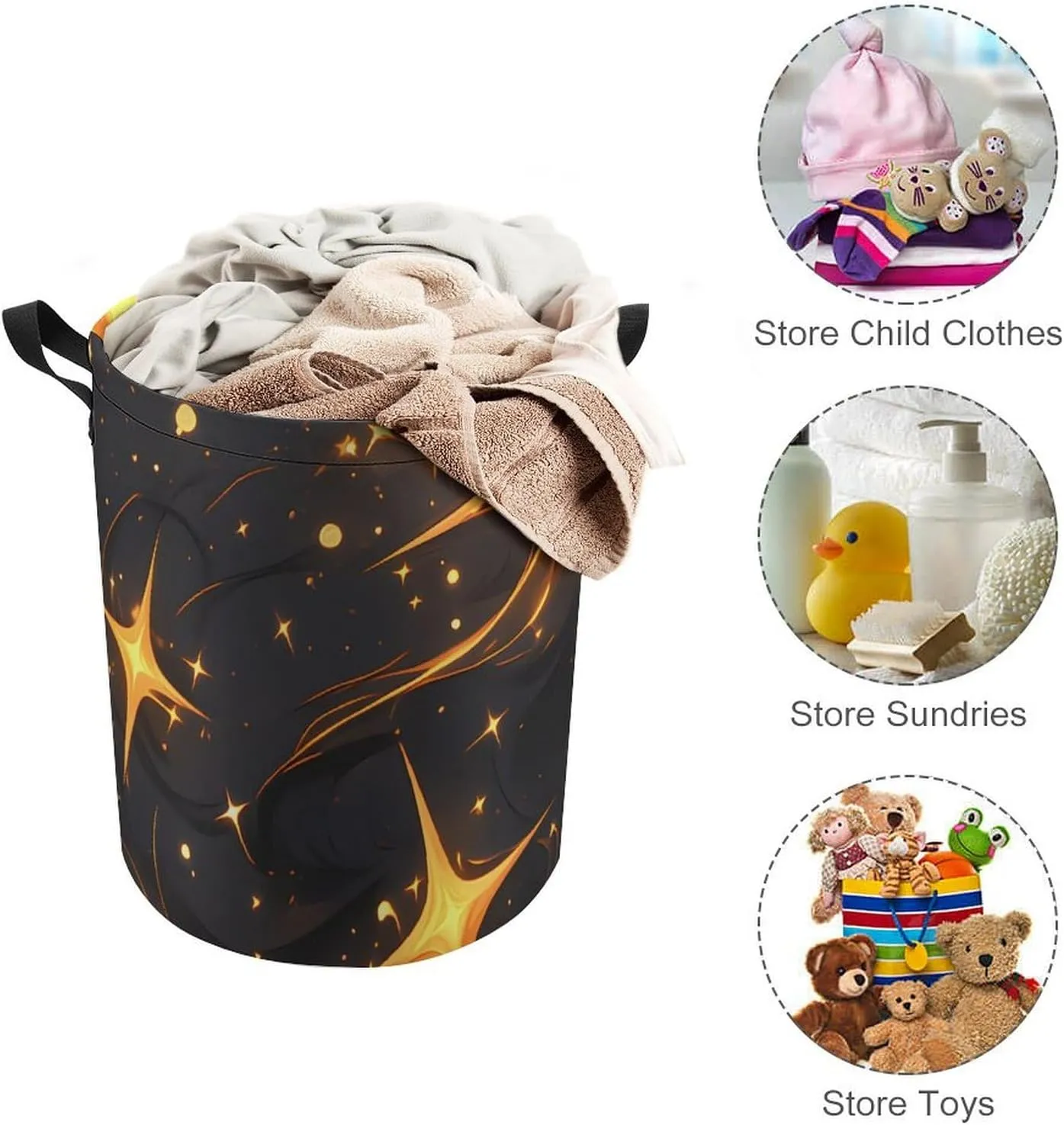 Laundry Hampers, Large Drawstring Laundry Bag, Removable Laundry Bags, Collapsible Storage Bin with Handles for Home Organization, Kids Room, Nursery Black