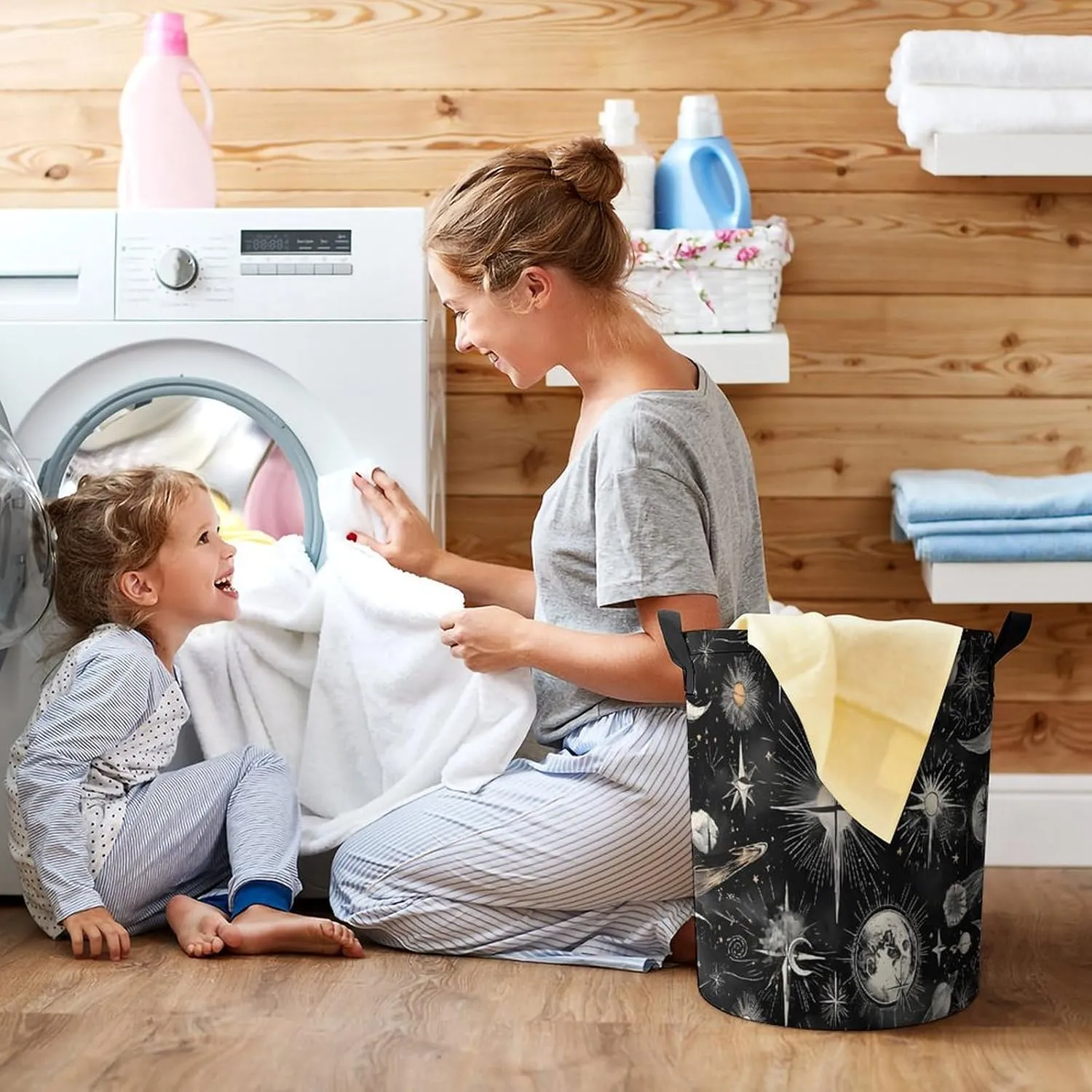 Laundry Hampers, Large Drawstring Laundry Bag, Removable Laundry Bags, Collapsible Storage Bin with Handles for Home Organization, Kids Room, Nursery Branch