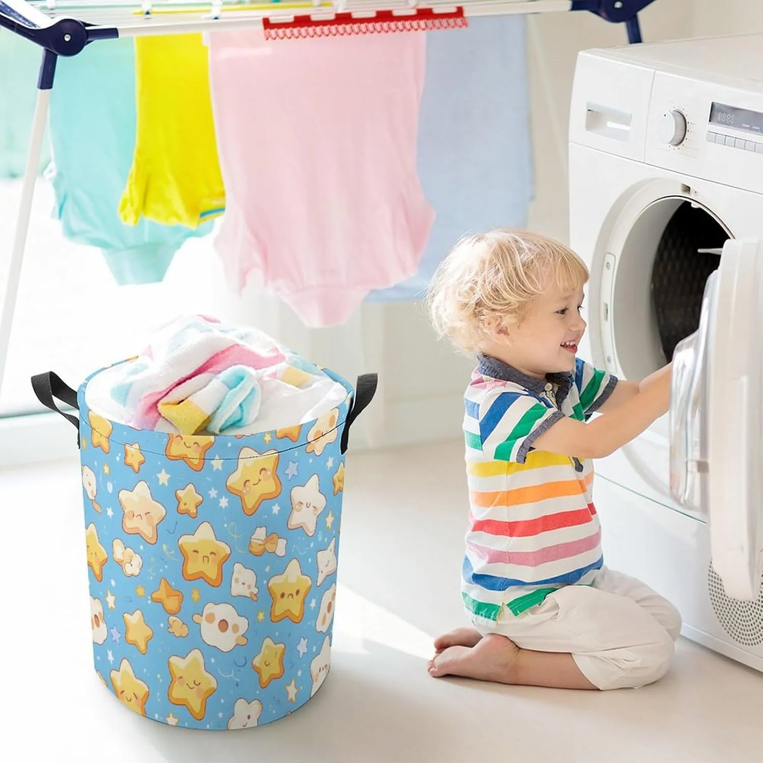 Laundry Hampers, Large Drawstring Laundry Bag, Removable Laundry Bags, Collapsible Storage Bin with Handles for Home Organization, Kids Room, Nursery Design