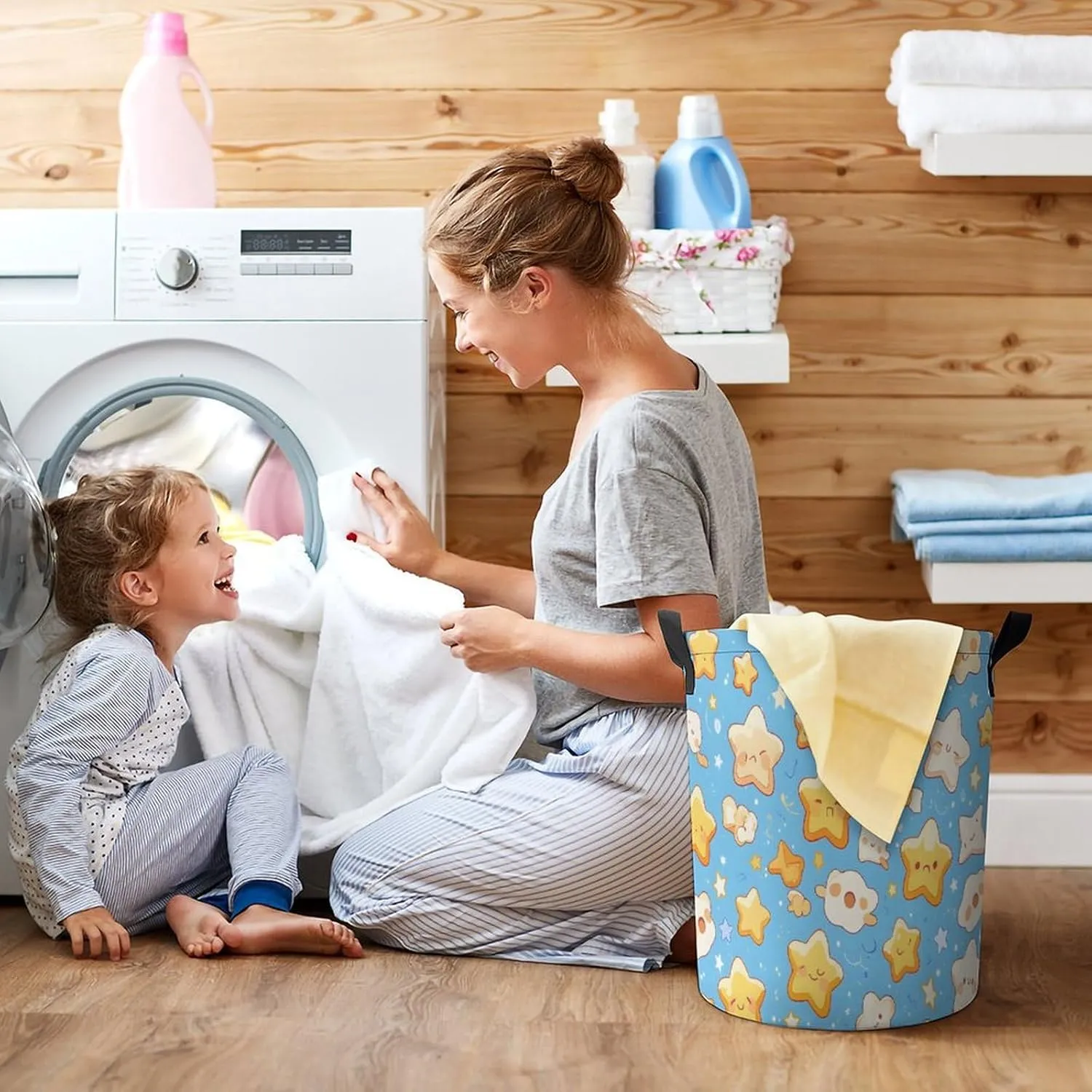 Laundry Hampers, Large Drawstring Laundry Bag, Removable Laundry Bags, Collapsible Storage Bin with Handles for Home Organization, Kids Room, Nursery Design