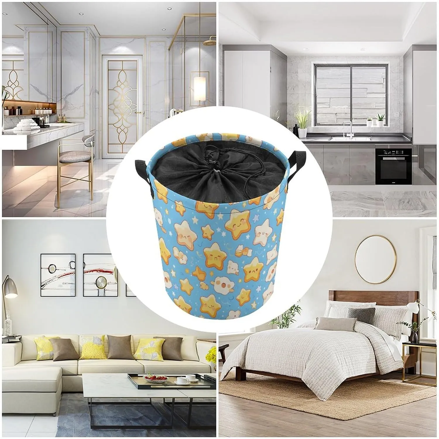 Laundry Hampers, Large Drawstring Laundry Bag, Removable Laundry Bags, Collapsible Storage Bin with Handles for Home Organization, Kids Room, Nursery Design