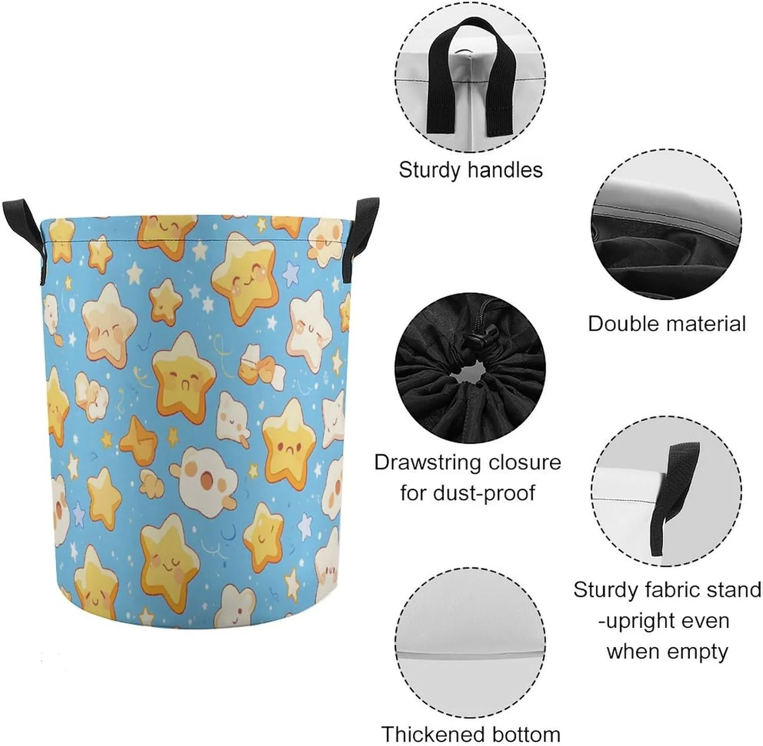Laundry Hampers, Large Drawstring Laundry Bag, Removable Laundry Bags, Collapsible Storage Bin with Handles for Home Organization, Kids Room, Nursery Design