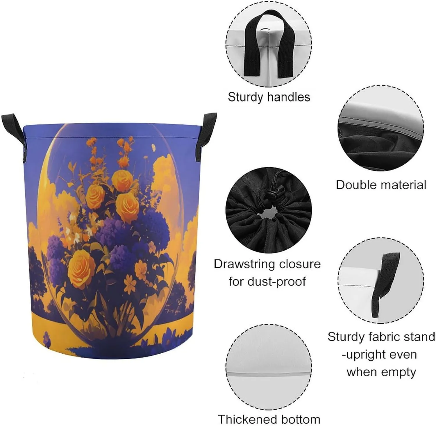 Laundry Hampers, Large Drawstring Laundry Bag, Removable Laundry Bags, Collapsible Storage Bin with Handles for Home Organization, Kids Room, Nursery Font