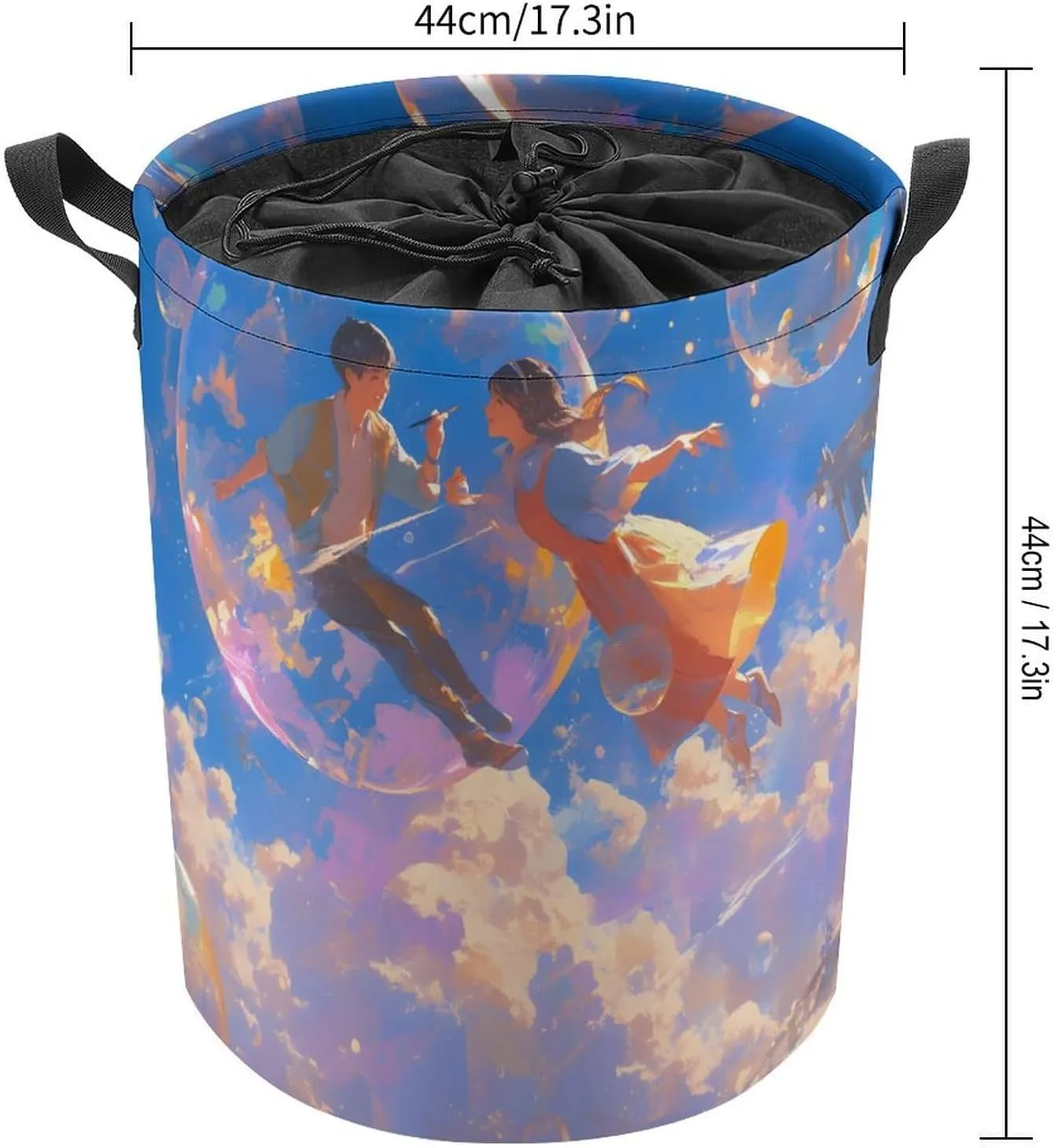 Laundry Hampers, Large Drawstring Laundry Bag, Removable Laundry Bags, Collapsible Storage Bin with Handles for Home Organization, Kids Room, Nursery Font