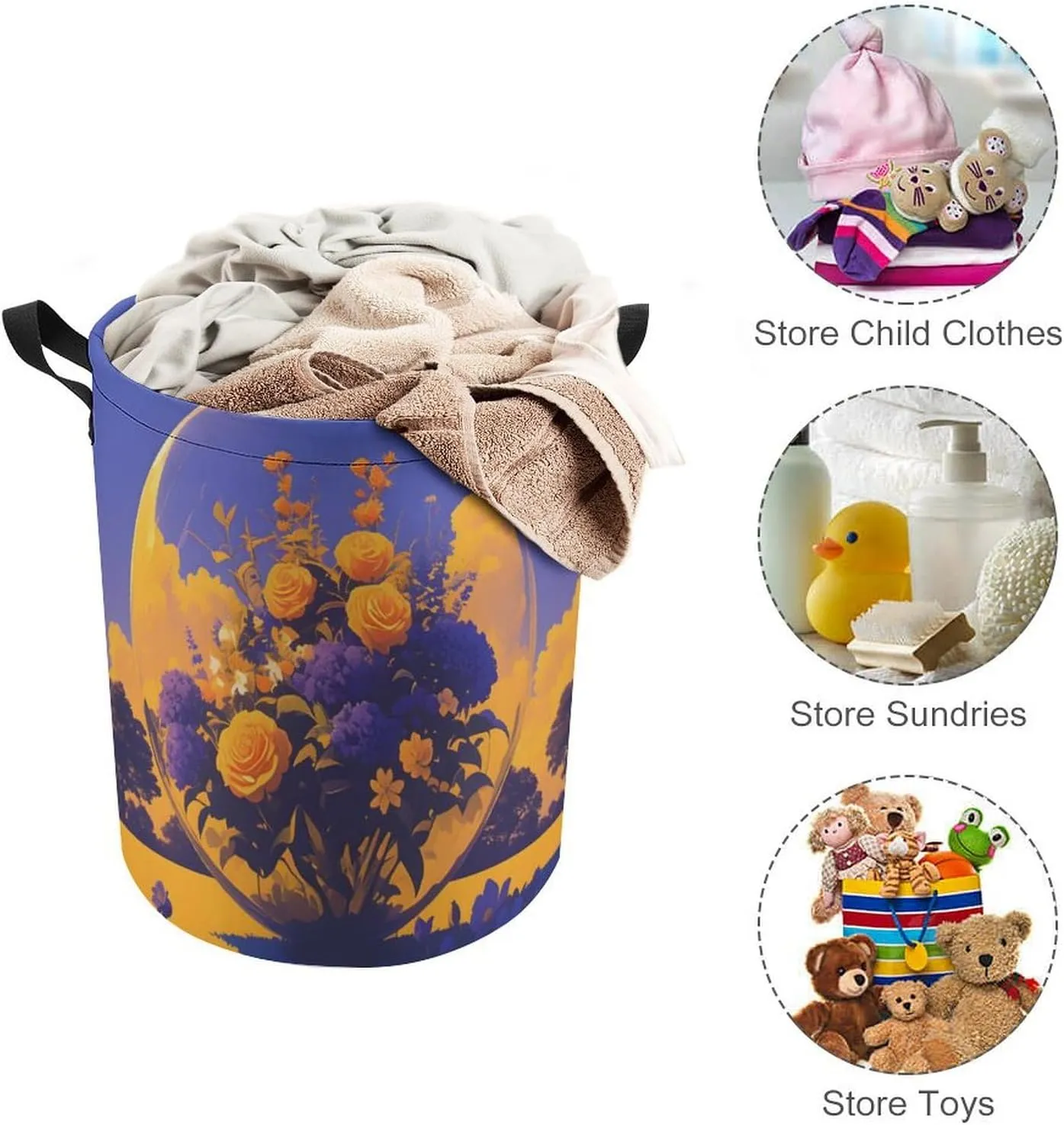 Laundry Hampers, Large Drawstring Laundry Bag, Removable Laundry Bags, Collapsible Storage Bin with Handles for Home Organization, Kids Room, Nursery Font