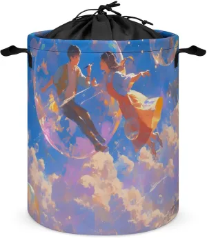 Laundry Hampers, Large Drawstring Laundry Bag, Removable Laundry Bags, Collapsible Storage Bin with Handles for Home Organization, Kids Room, Nursery Font