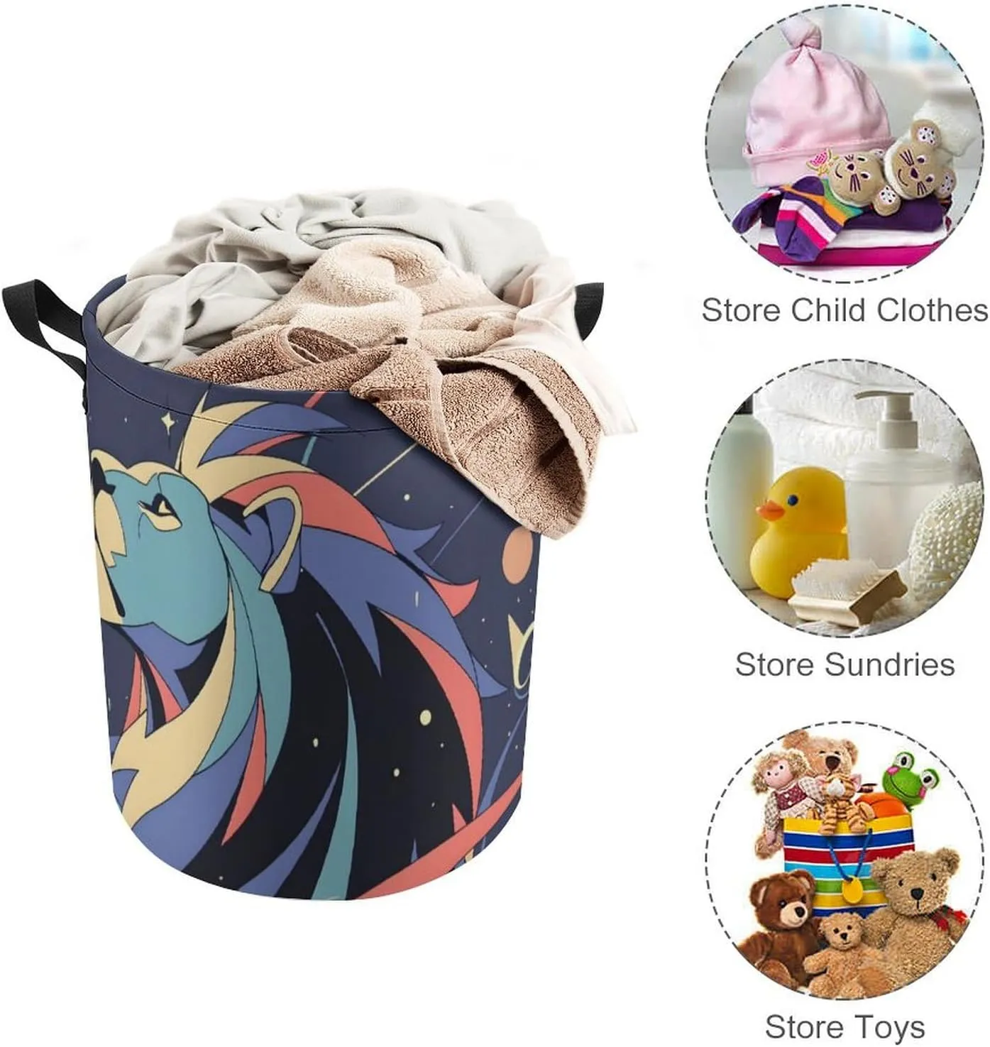 Laundry Hampers, Large Drawstring Laundry Bag, Removable Laundry Bags, Collapsible Storage Bin with Handles for Home Organization, Kids Room, Nursery Graphics