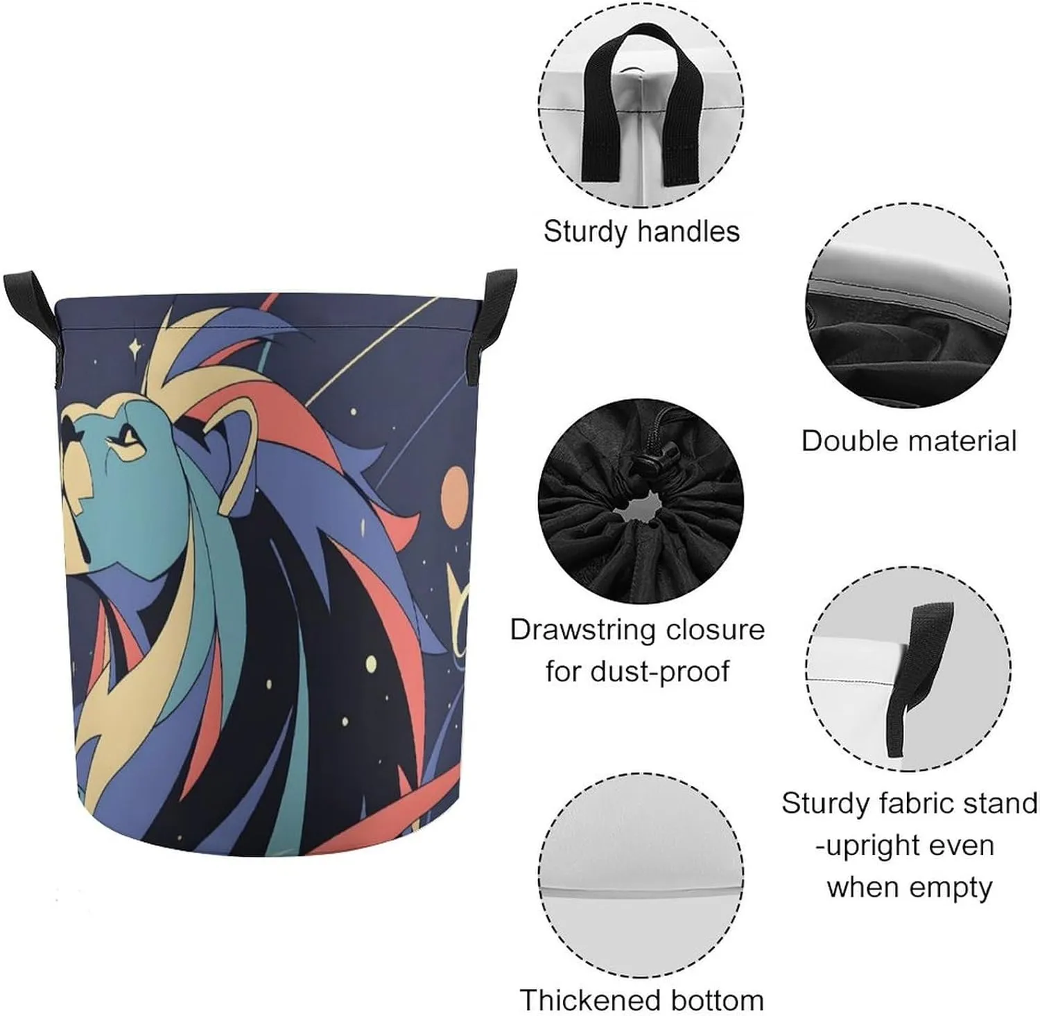 Laundry Hampers, Large Drawstring Laundry Bag, Removable Laundry Bags, Collapsible Storage Bin with Handles for Home Organization, Kids Room, Nursery Graphics