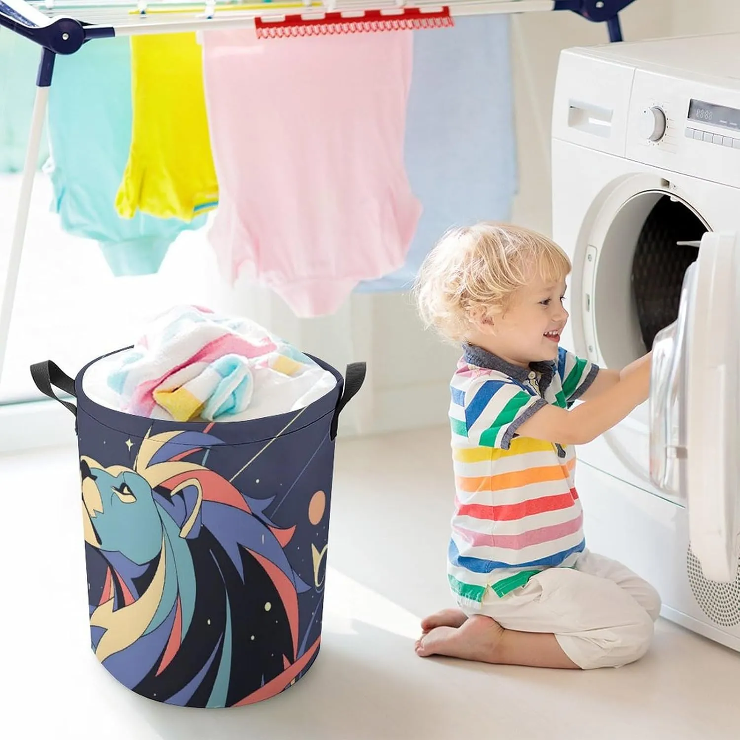 Laundry Hampers, Large Drawstring Laundry Bag, Removable Laundry Bags, Collapsible Storage Bin with Handles for Home Organization, Kids Room, Nursery Graphics