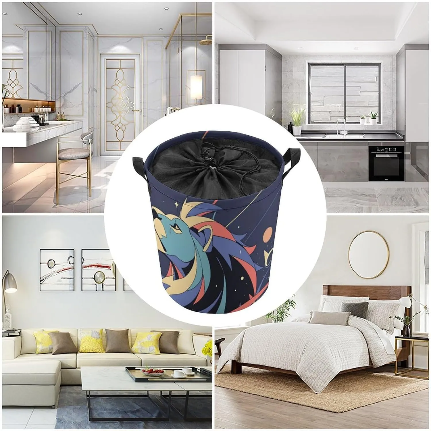 Laundry Hampers, Large Drawstring Laundry Bag, Removable Laundry Bags, Collapsible Storage Bin with Handles for Home Organization, Kids Room, Nursery Graphics