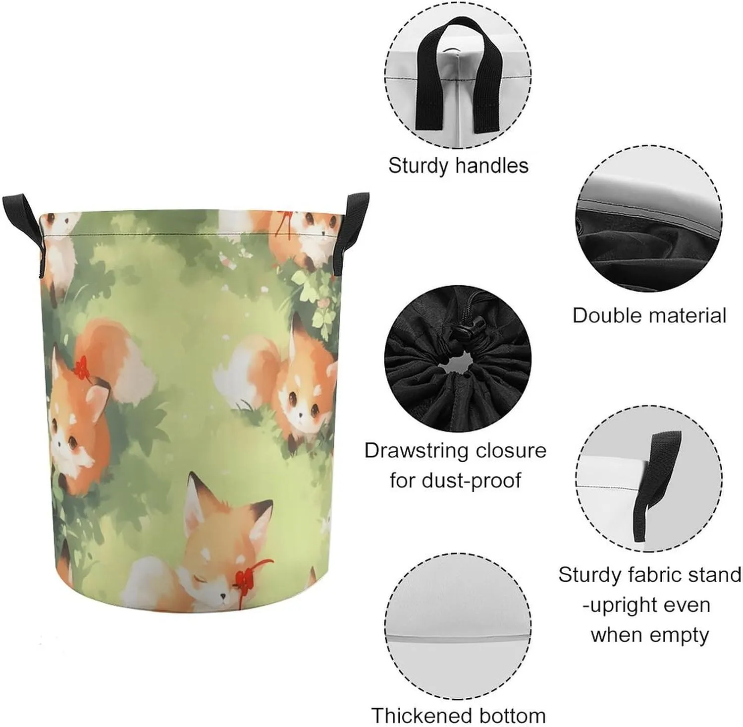 Laundry Hampers, Large Drawstring Laundry Bag, Removable Laundry Bags, Collapsible Storage Bin with Handles for Home Organization, Kids Room, Nursery Grass