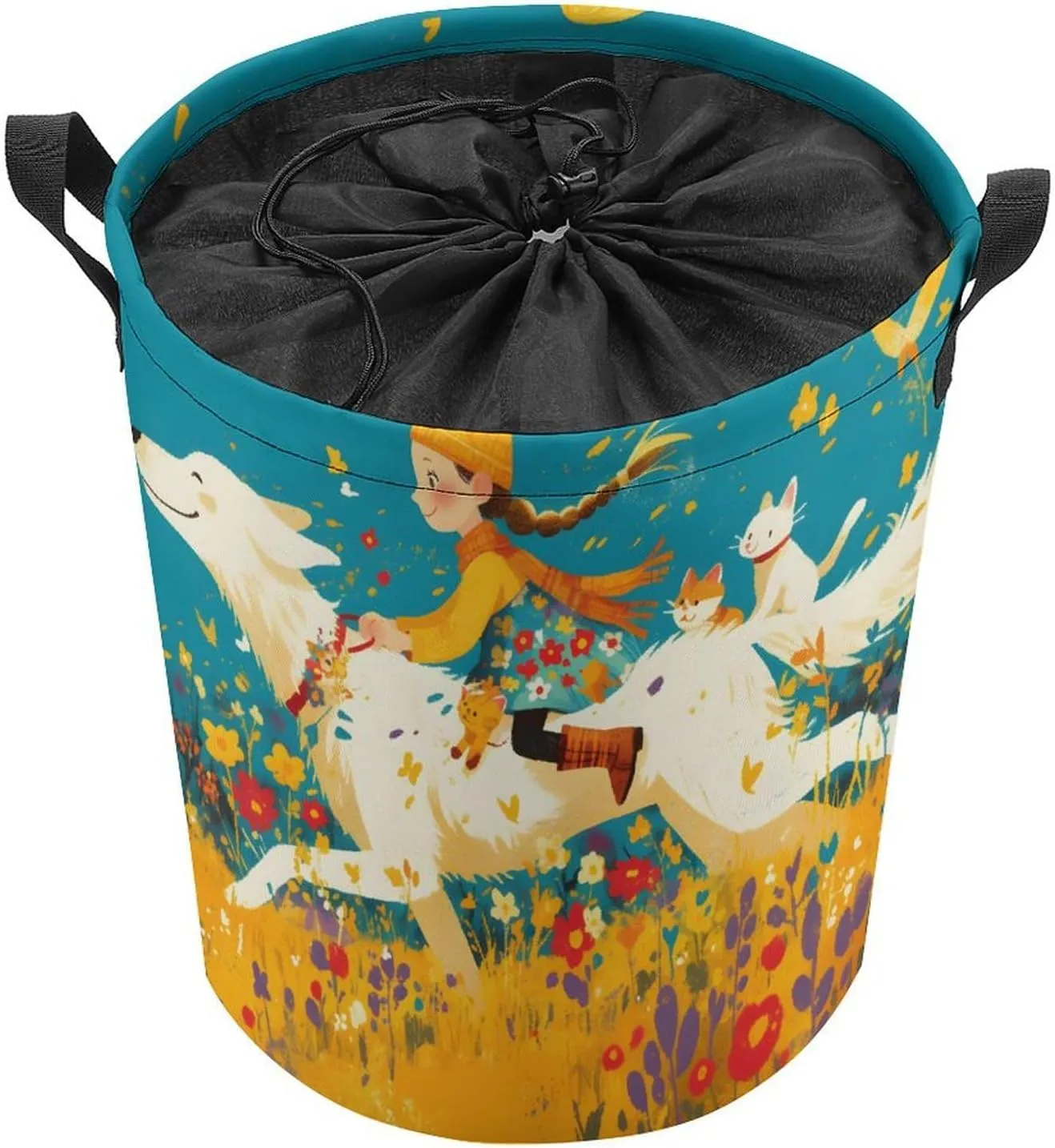 Laundry Hampers, Large Drawstring Laundry Bag, Removable Laundry Bags, Collapsible Storage Bin with Handles for Home Organization, Kids Room, Nursery Illustration
