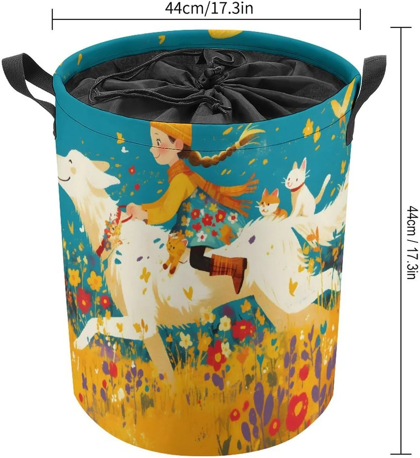 Laundry Hampers, Large Drawstring Laundry Bag, Removable Laundry Bags, Collapsible Storage Bin with Handles for Home Organization, Kids Room, Nursery Illustration