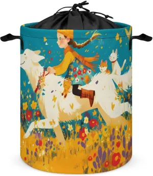 Laundry Hampers, Large Drawstring Laundry Bag, Removable Laundry Bags, Collapsible Storage Bin with Handles for Home Organization, Kids Room, Nursery Illustration