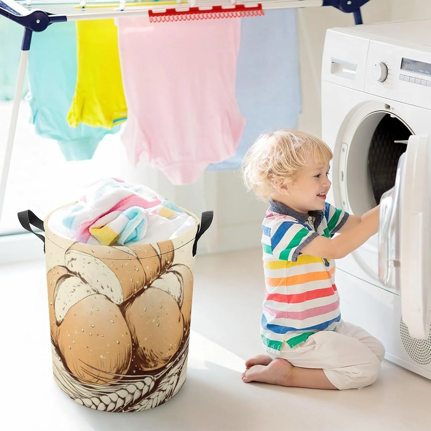Laundry Hampers, Large Drawstring Laundry Bag, Removable Laundry Bags, Collapsible Storage Bin with Handles for Home Organization, Kids Room, Nursery Ingredient