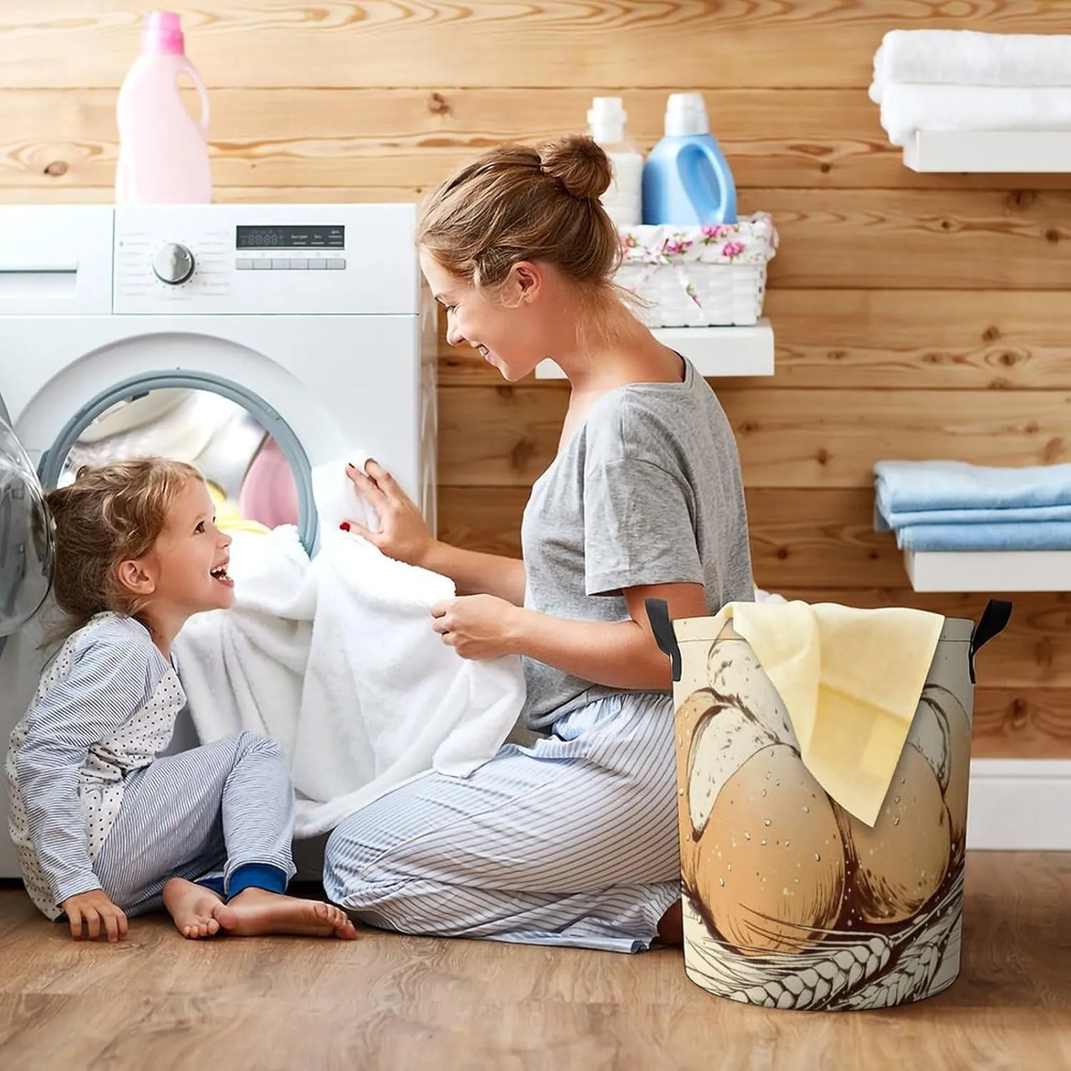 Laundry Hampers, Large Drawstring Laundry Bag, Removable Laundry Bags, Collapsible Storage Bin with Handles for Home Organization, Kids Room, Nursery Ingredient