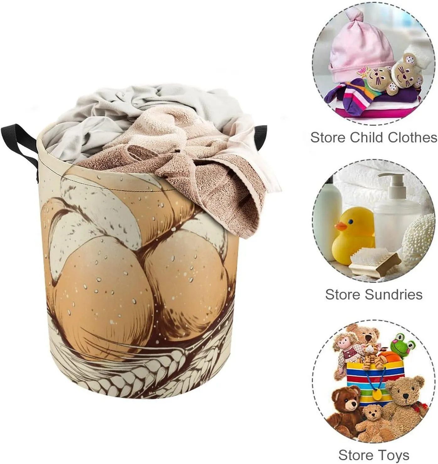 Laundry Hampers, Large Drawstring Laundry Bag, Removable Laundry Bags, Collapsible Storage Bin with Handles for Home Organization, Kids Room, Nursery Ingredient