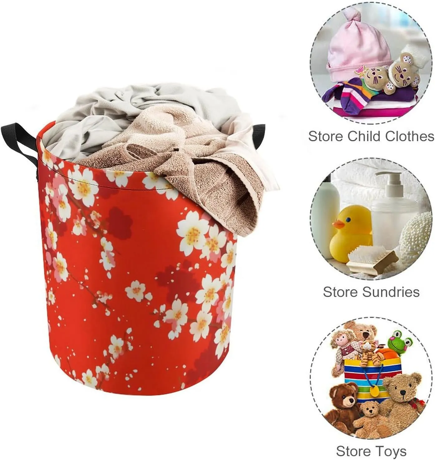 Laundry Hampers, Large Drawstring Laundry Bag, Removable Laundry Bags, Collapsible Storage Bin with Handles for Home Organization, Kids Room, Nursery Magenta