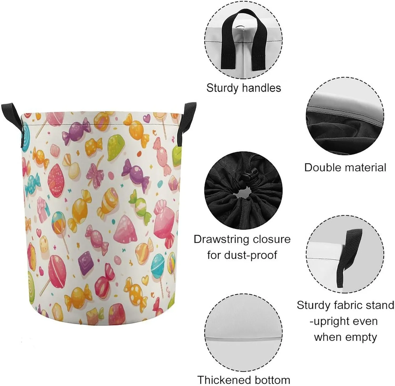 Laundry Hampers, Large Drawstring Laundry Bag, Removable Laundry Bags, Collapsible Storage Bin with Handles for Home Organization, Kids Room, Nursery Magenta