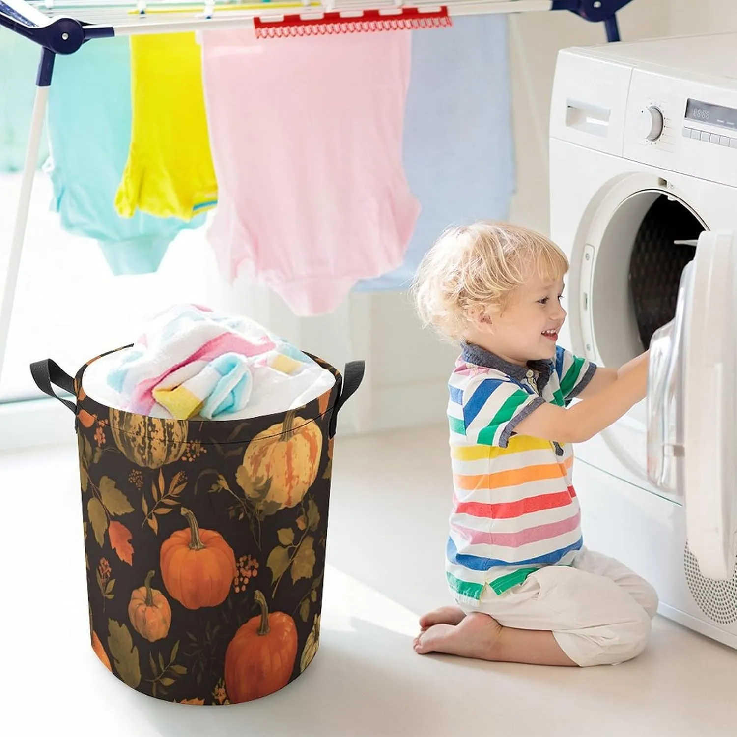 Laundry Hampers, Large Drawstring Laundry Bag, Removable Laundry Bags, Collapsible Storage Bin with Handles for Home Organization, Kids Room, Nursery Nature