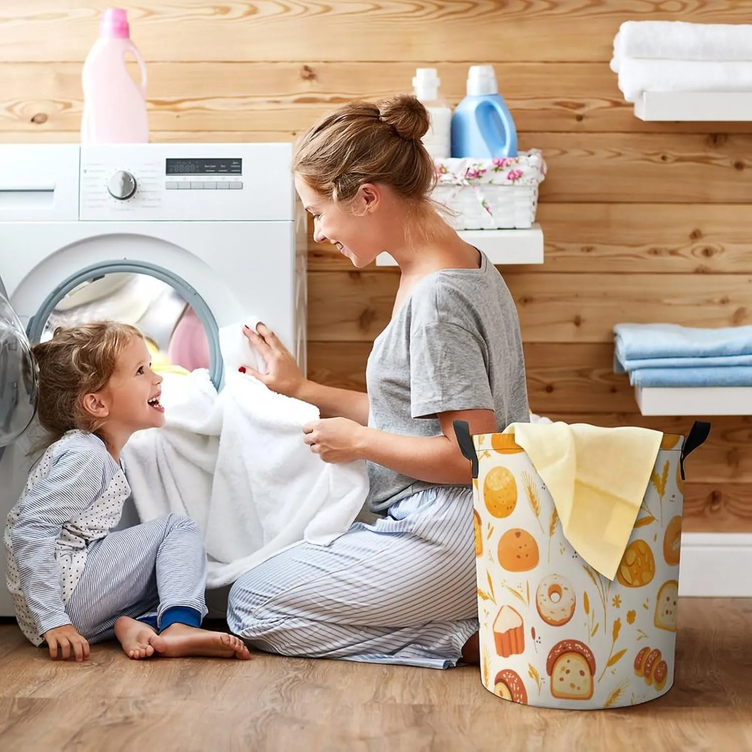 Laundry Hampers, Large Drawstring Laundry Bag, Removable Laundry Bags, Collapsible Storage Bin with Handles for Home Organization, Kids Room, Nursery Orange