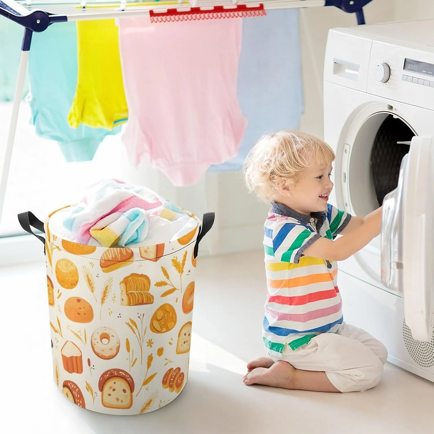 Laundry Hampers, Large Drawstring Laundry Bag, Removable Laundry Bags, Collapsible Storage Bin with Handles for Home Organization, Kids Room, Nursery Orange