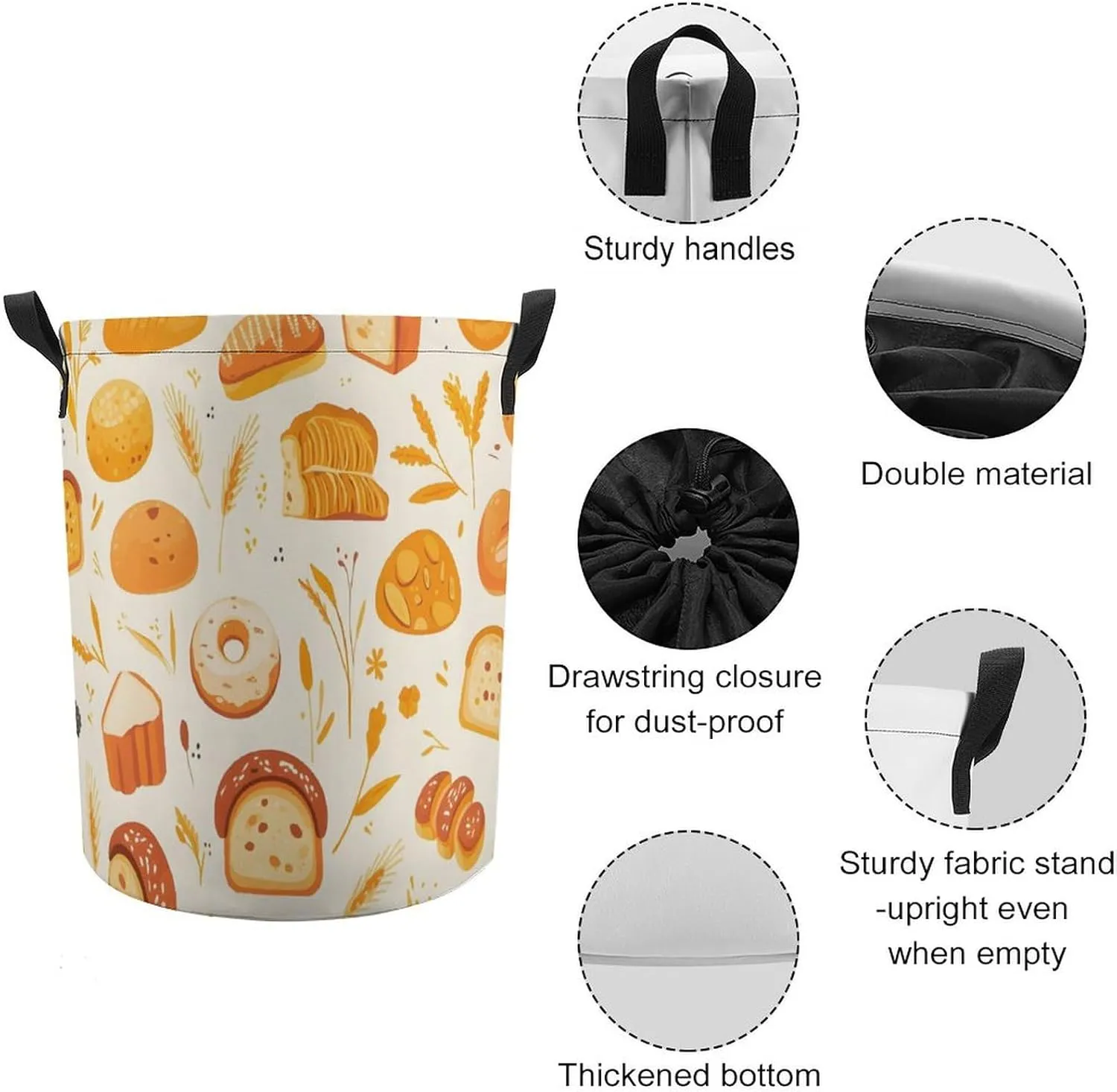 Laundry Hampers, Large Drawstring Laundry Bag, Removable Laundry Bags, Collapsible Storage Bin with Handles for Home Organization, Kids Room, Nursery Orange