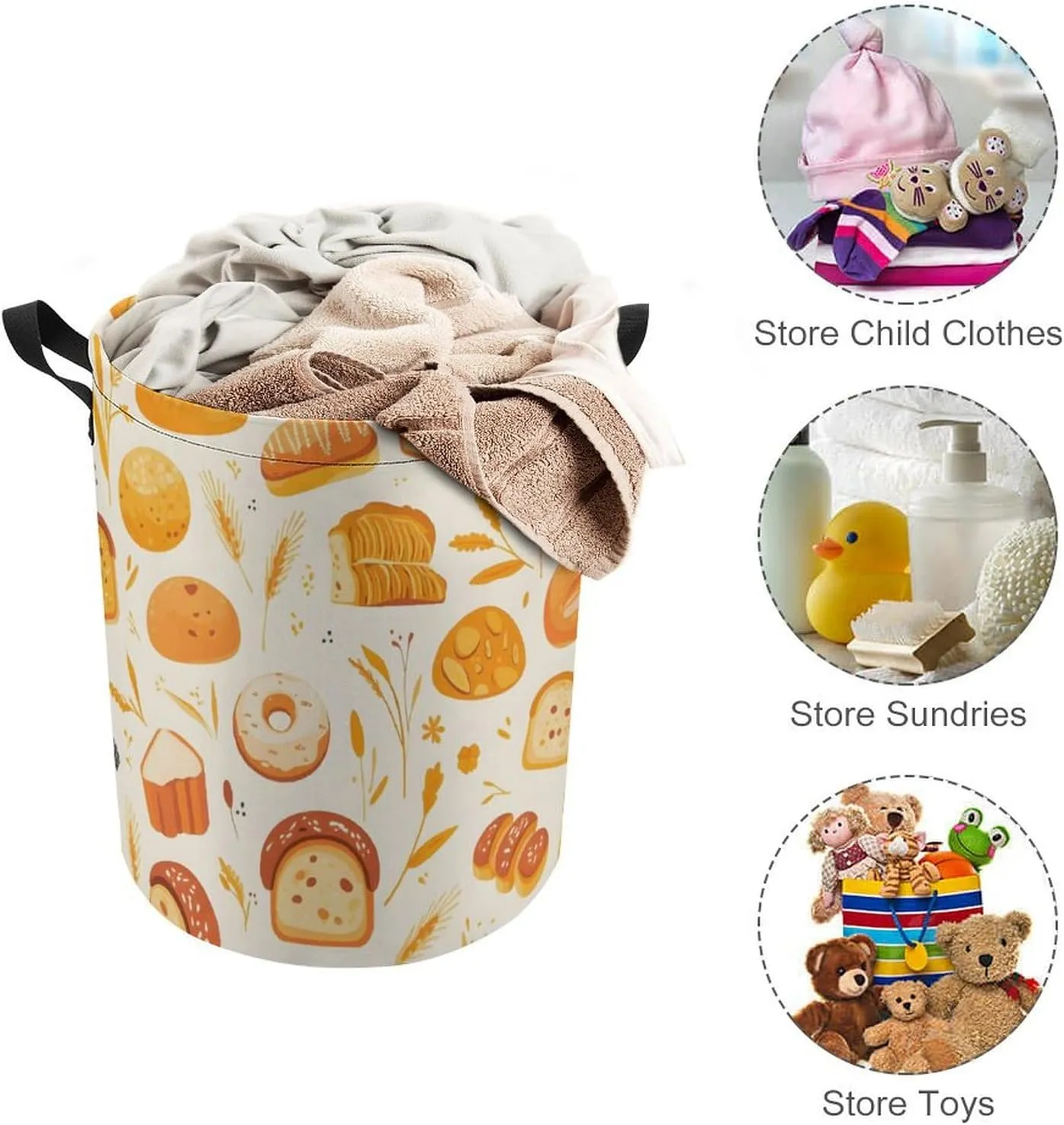 Laundry Hampers, Large Drawstring Laundry Bag, Removable Laundry Bags, Collapsible Storage Bin with Handles for Home Organization, Kids Room, Nursery Orange
