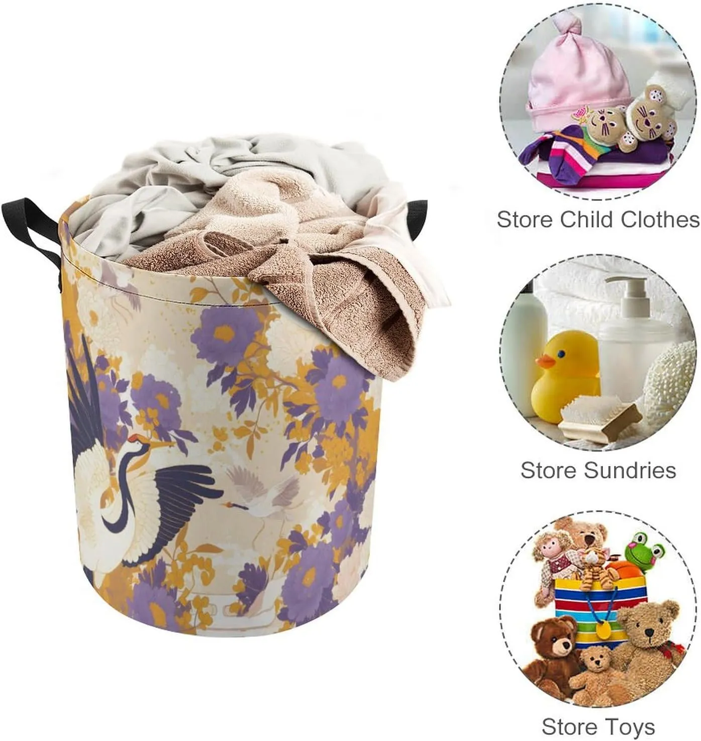 Laundry Hampers, Large Drawstring Laundry Bag, Removable Laundry Bags, Collapsible Storage Bin with Handles for Home Organization, Kids Room, Nursery Pattern