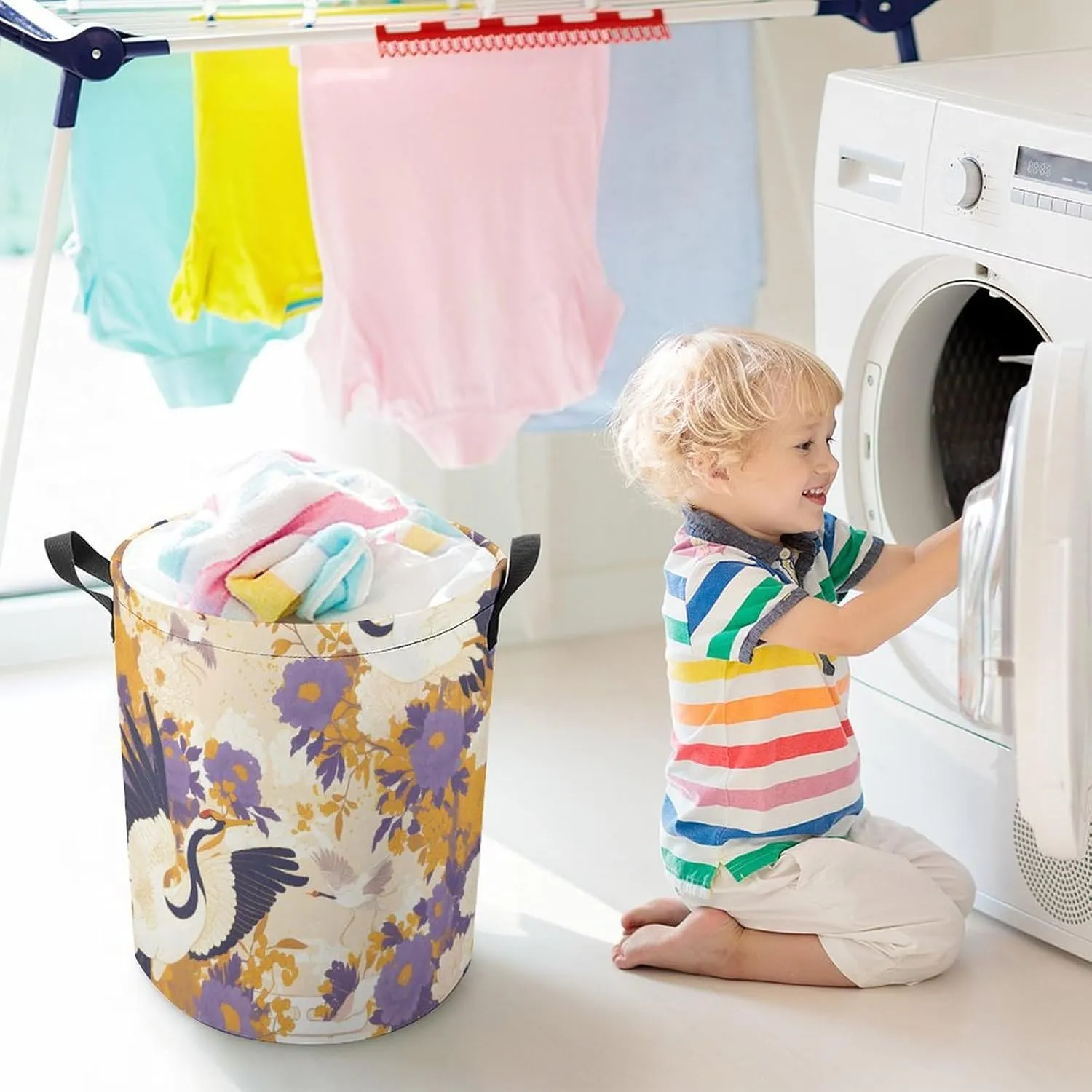 Laundry Hampers, Large Drawstring Laundry Bag, Removable Laundry Bags, Collapsible Storage Bin with Handles for Home Organization, Kids Room, Nursery Pattern